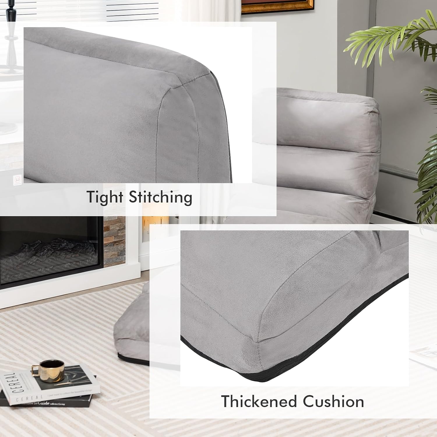 Giantex Folding Lazy Sofa Chair, Modern Chaise Lounge W/Pillow for Reading Leisure, Foldable Comfy Floor Accent Chair for Bedroom Living Room (Gray)