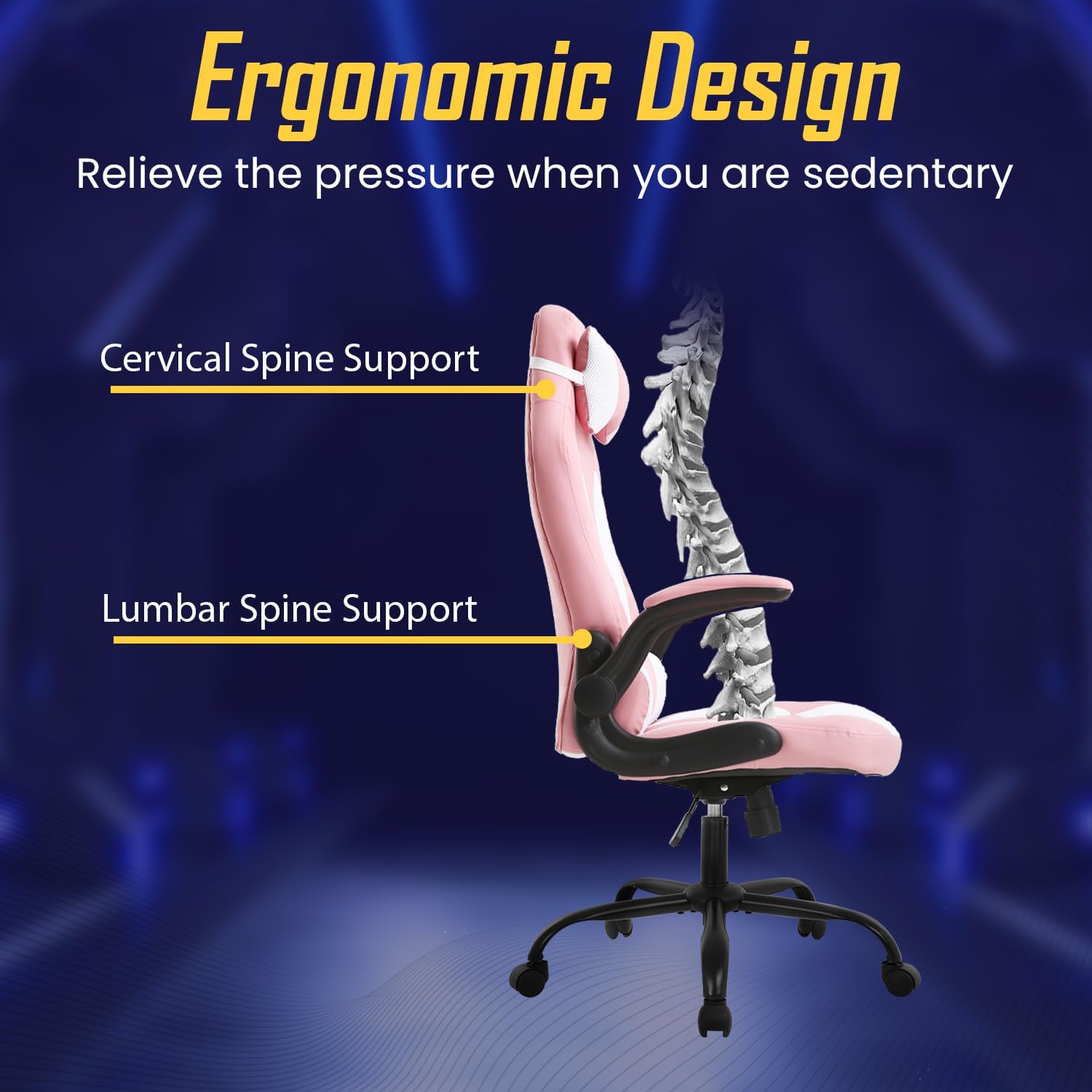 Ruesleag PC Gaming Racing Chair Ergonomic Office Computer Chair HIgh Back Video Racing Chair w/Lumbar Support Flip Up Arms Headrest PU Leather Study Desk Chair Executive Office Chair for Adults,Pink