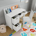 Wooden Study Desk Chair Set For Kids, Writing Desk With Storage Cabinet – Computer And Gaming Workstation Table With Drawers For Bedroom, Study Room, Homeschool (White/Rectangular)
