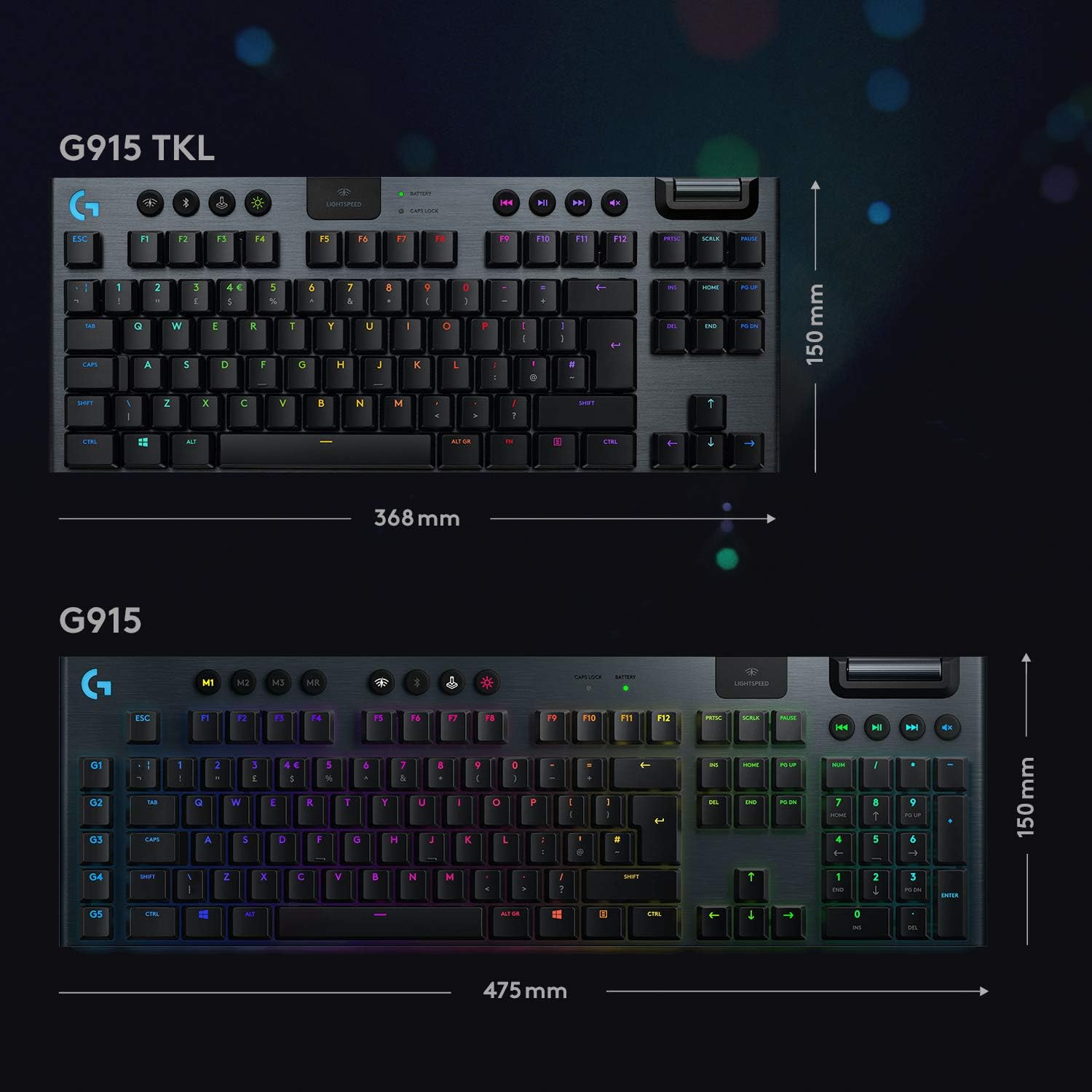 Logitech G915 TKL Tenkeyless Lightspeed Wireless RGB Mechanical Gaming Keyboard, Low Profile Switch Options, Lightsync RGB, Advanced Wireless and Bluetooth Support - Tactile,Black