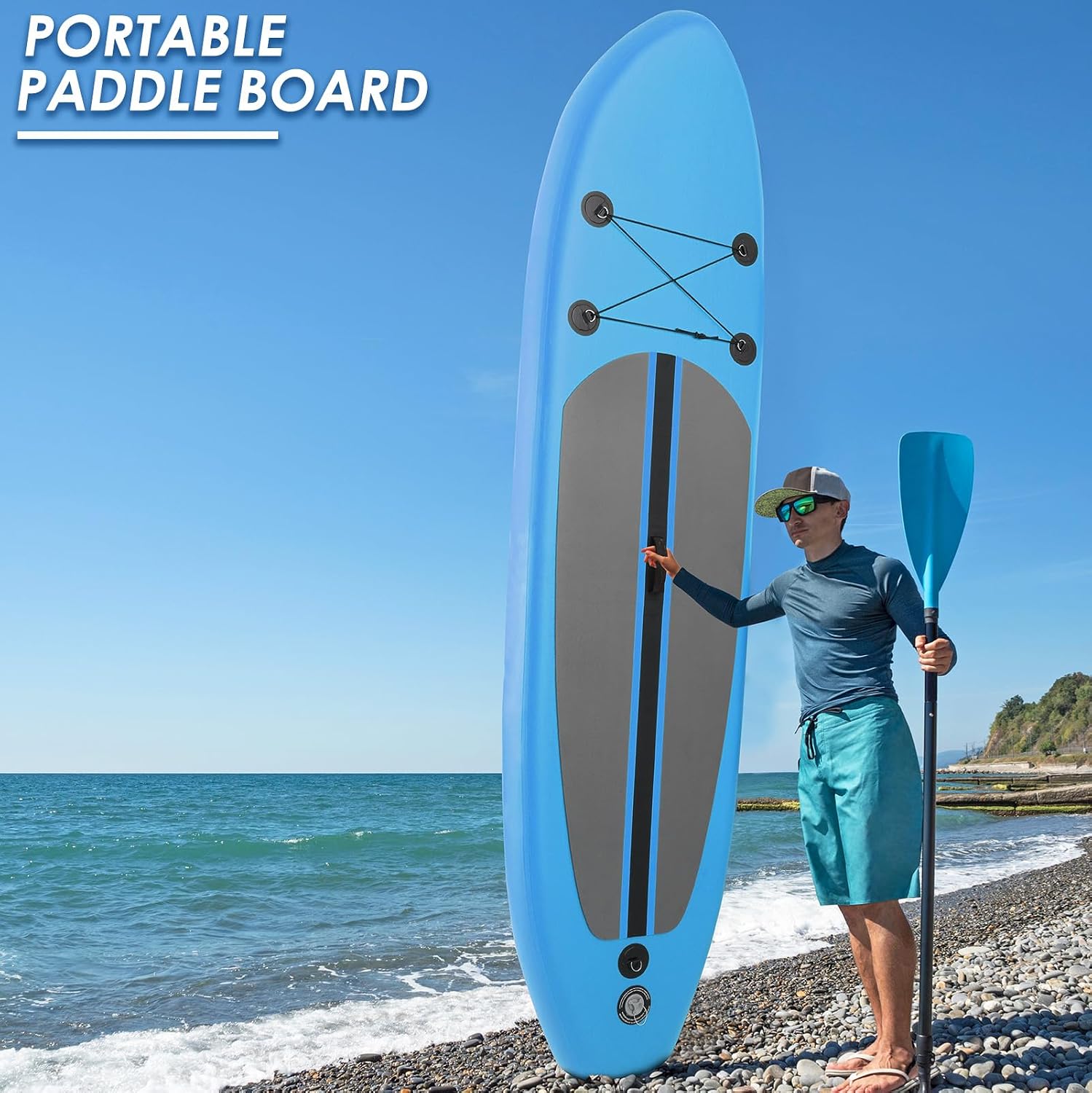 TLSUNNY 11FT Inflatable Stand Up Paddle Board, 3 Fins Paddleboard with Full SUP Accessories for All Skill Levels, Portable Two-Way Hand Pump and Carry Bag, 400LBS