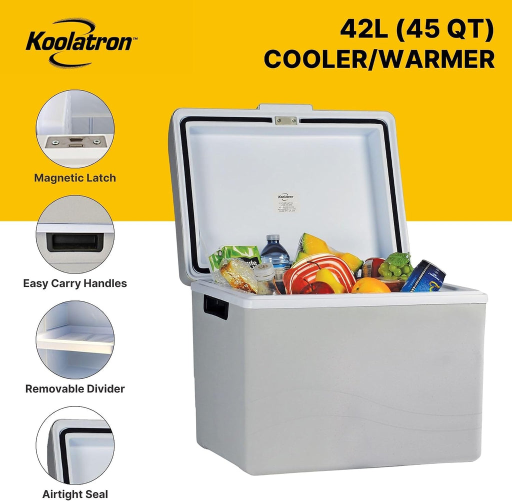 Koolatron 12V Iceless Cooler & Warmer – Portable 45 Qt Electric Cooler for Car, Truck, Camper, Boat, Hard Sided Mini Fridge for Camping, Picnic, Travel, Lunch, Food, Drinks, Bedroom, Office, Dorm