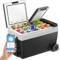 Feelfunn 12 Volt Refrigerator 45QT(42L), Dual-Zone Car Fridge Freezer with Wheels, -4°F to 68°F Electric Cooler with Fast Cooling & APP Control, 12/24V DC 100-240V AC for Camping RV Truck SUV, Black