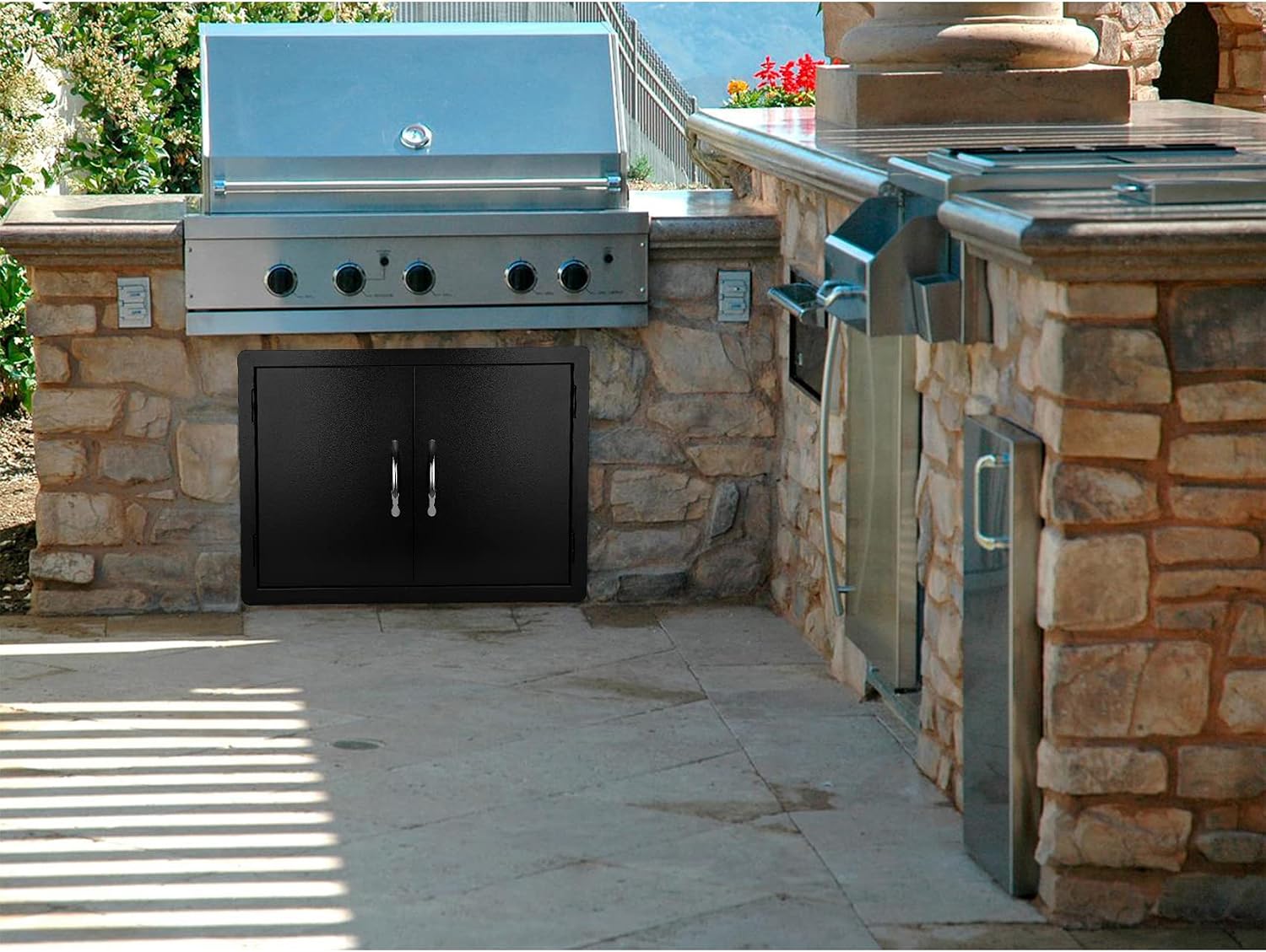 Stanbroil Double Door Dry Storage Pantry - 30-Inch Access Door Black Steel Cabinet Storage for Outdoor Kitchen, BBQ Island, Patio Grill Station