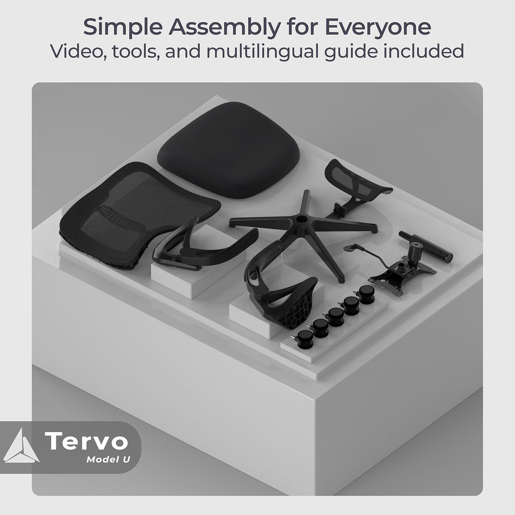 Tervo Model U | Folding Office Chair for Small Spaces | Gaming Chair for Adults & Kids | Ergonomic Mesh Computer Chair for Bedroom | Foldable Desk Chair for Home Work (Midnight Black Headrest)