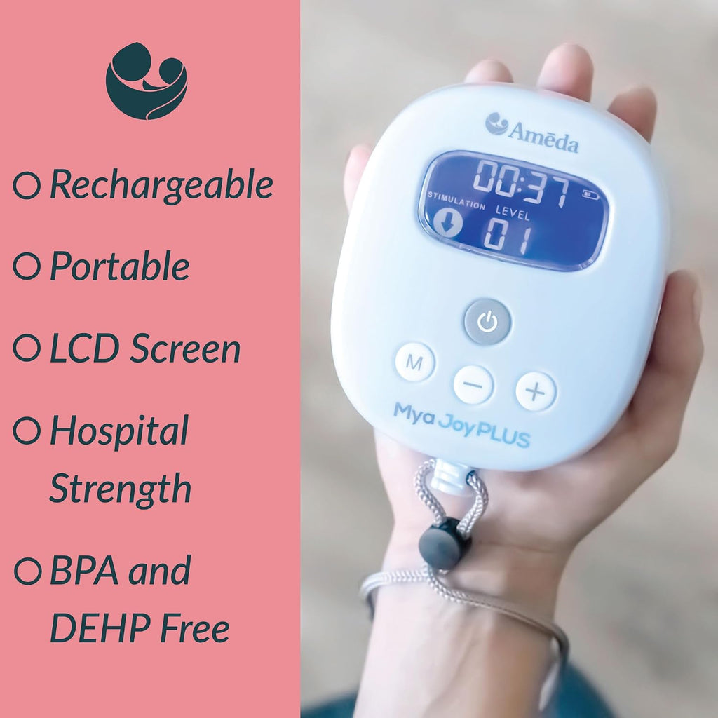 Ameda MYA Joy Plus Rechargeable Breast Pump with Deluxe Tote, Includes Cool & Carry Bag with 6 Containers, 50 Milk Bags, 4 Extra Valves, and 2 Diaphragms