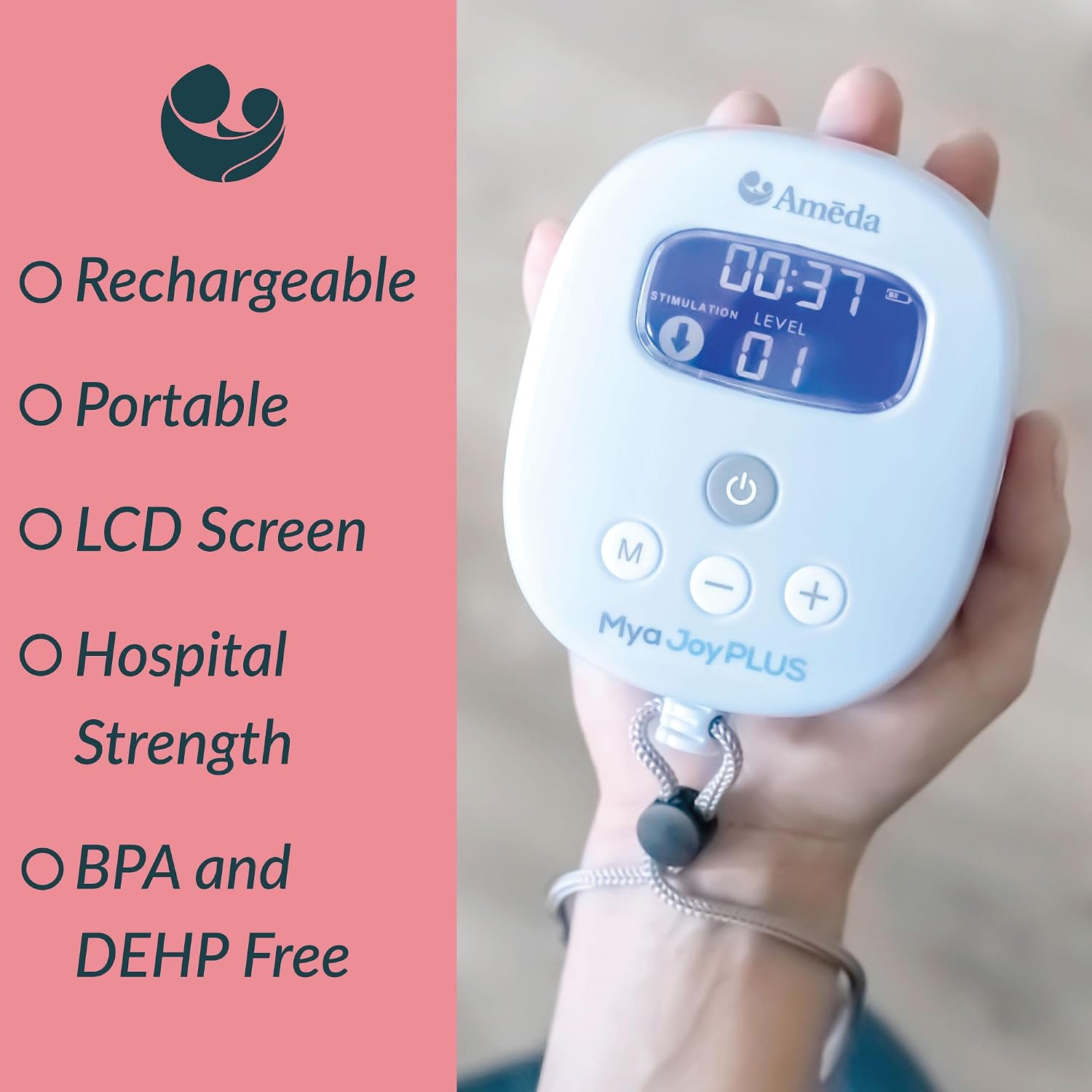 Ameda MYA Joy Plus Rechargeable Breast Pump with Deluxe Tote, Includes Cool & Carry Bag with 6 Containers, 50 Milk Bags, 4 Extra Valves, and 2 Diaphragms