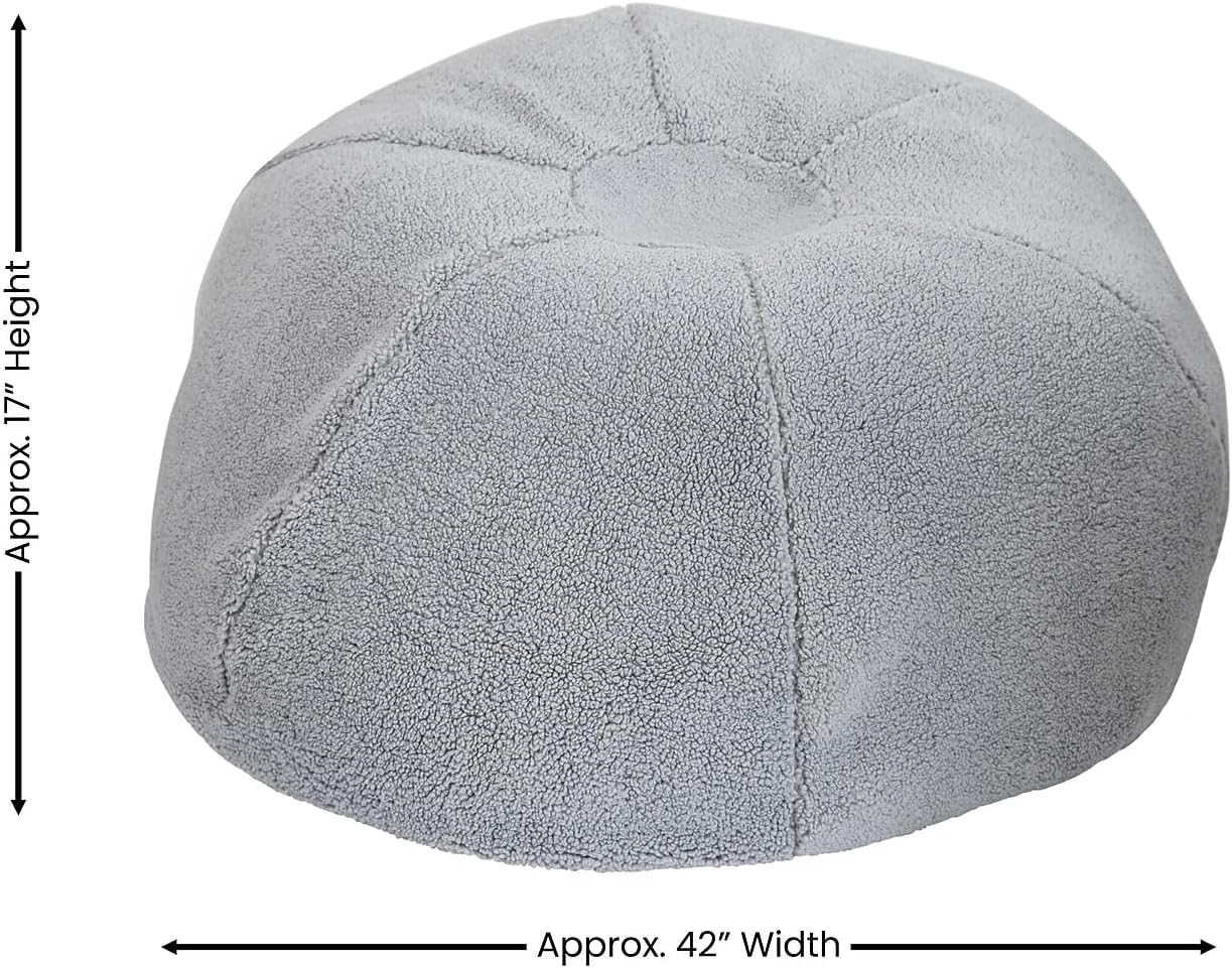 Flash Furniture Duncan Sherpa Bean Bag Chair, Classic Refillable Bean Bag Chair for Kids and Teens, Large, Gray