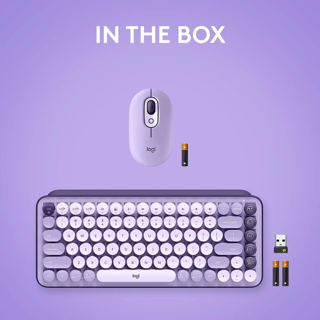 Logitech POP Keys + POP Mouse - Wireless Keyboard and Bluetooth Mouse Combo with Typewriter-Style Mechanical Keys, Emoji Features, Cute Compact Design - Cosmos