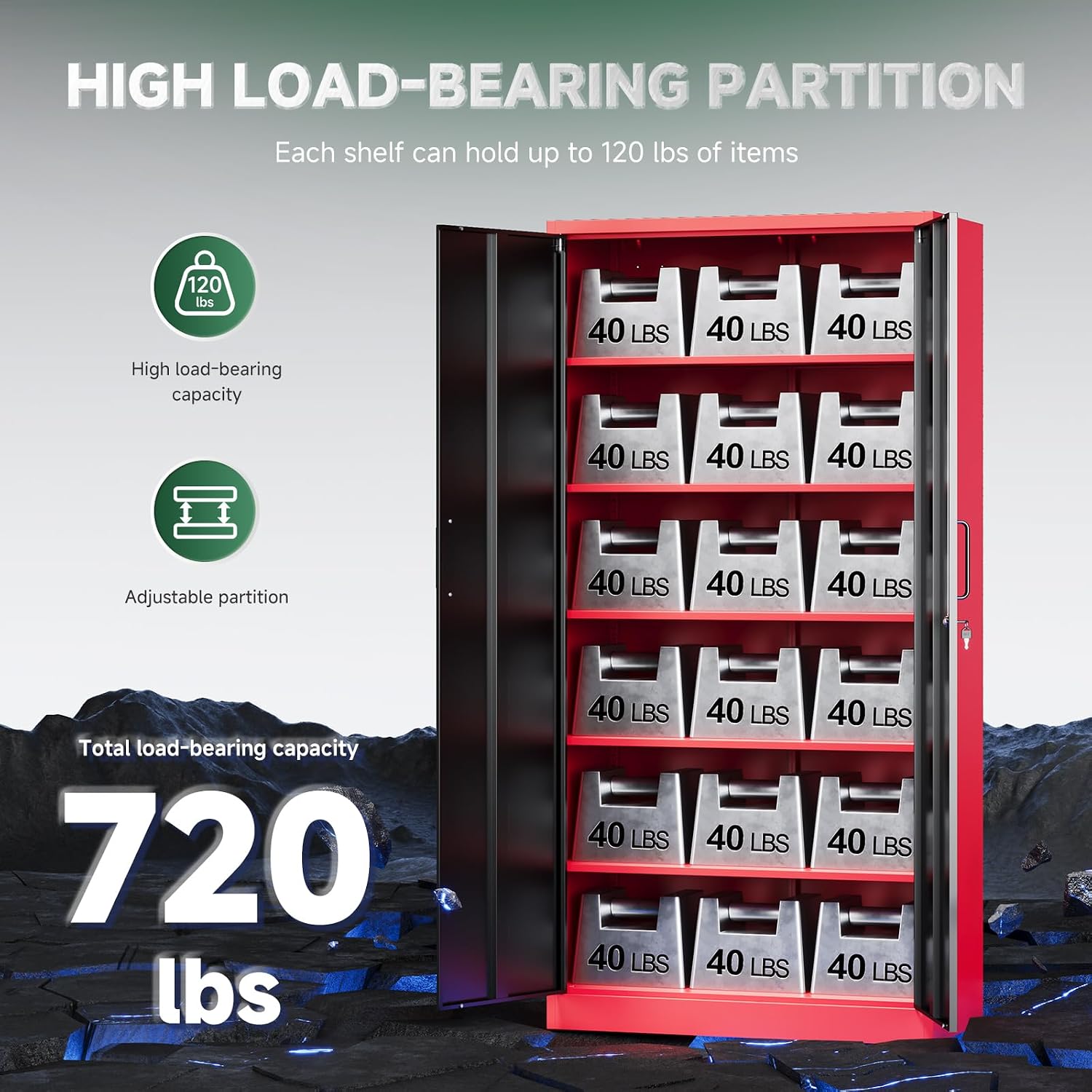 Letaya Metal Garage Storage Cabinets with Lock, 72' Tall Locker Organizer Steel Tool Cabinets,5 Adjustable Shelves 2 Doors for Home Office, Warehouse,Garage,Industrial,Employee (Black Red)