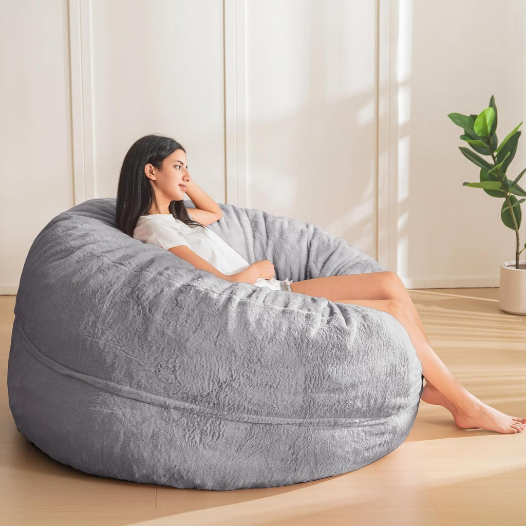 MAXYOYO Bean Bag Chair for Adults, Large 5 ft Bean Bag Chair with Foam Filling, Ultra Soft Fur Lazy Sofa for Living Room Bedroom, Machine Washable Cover