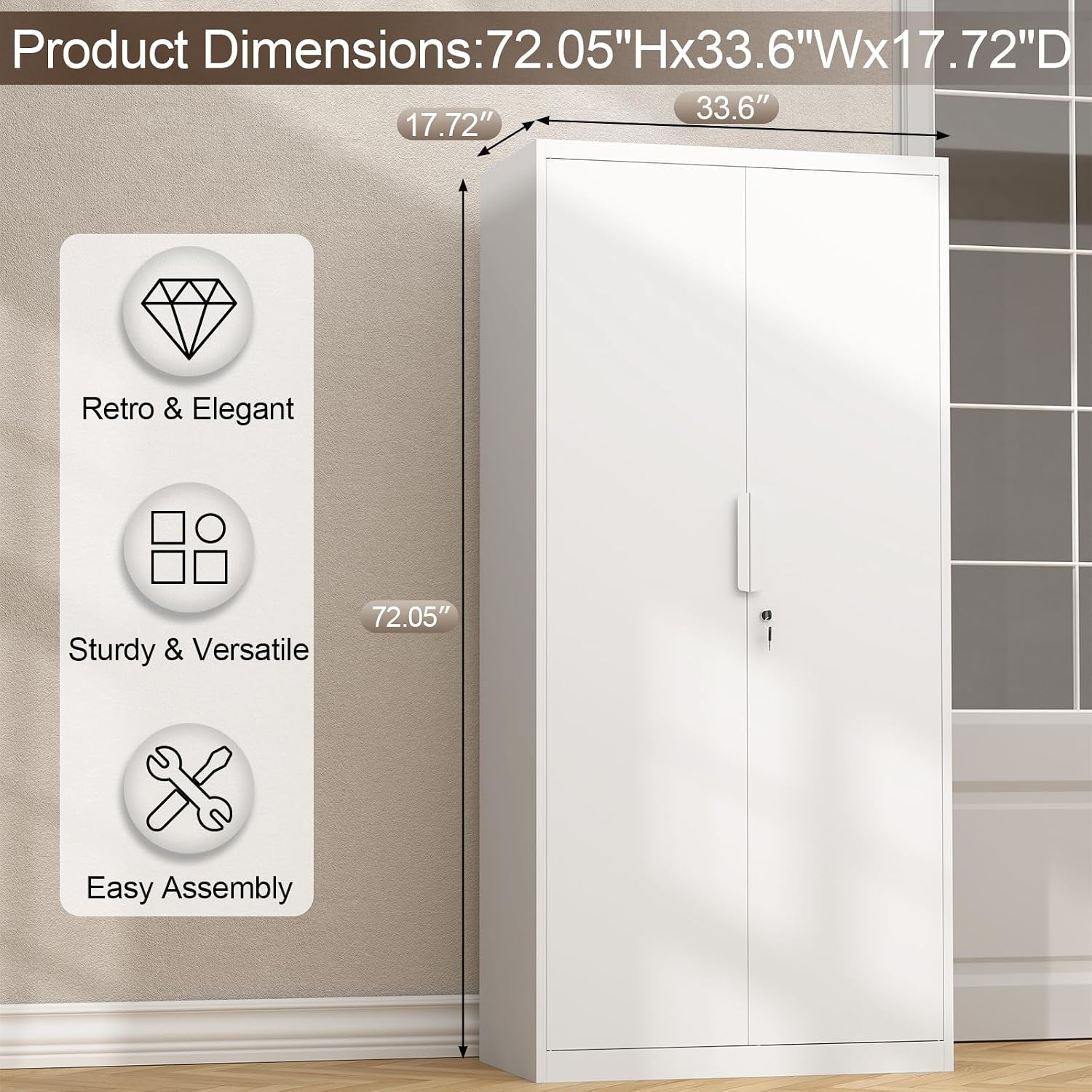GREATMEET Metal Garage Storage Cabinets, 72' Tall Locking Cabinets with Doors and Shelves, Utility Cabinet with Lock for Garage, Home, White