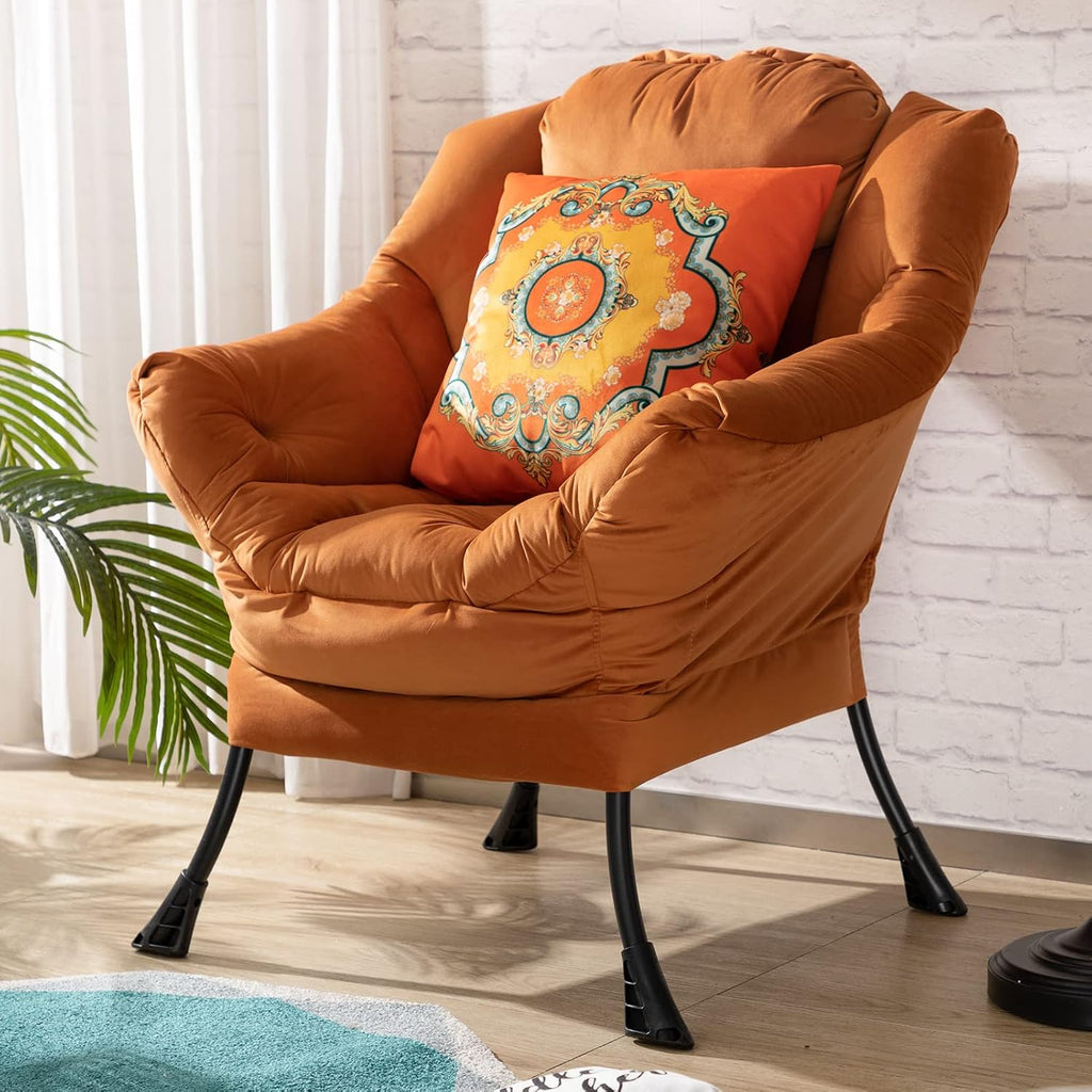 HollyHOME Lazy Chair with Armrest and Side Pocket, Comfy Accent Lounge Chair,Leisure Sofa Armchair for Living Room, Bedroom, Dorm, or Small Spaces, Oversized Reading Sofa Chair,Velvet Reddish Brown