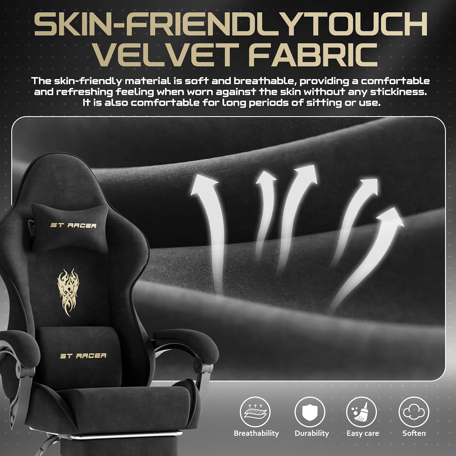 Soontrans Comfortable Video Gamer Chairwith Footrest, Ergonomic Velvet Fabric Gaming Chair for Adult, Reclining Desk Game Office Computer Chairs with Massage Lumbar Cushion,Headrest