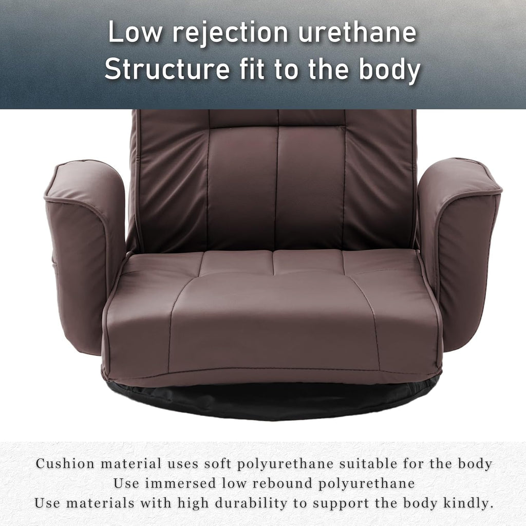 360 Degree Swivel Floor Chairs for Adults, Faux Leather Gaming Floor Chair with Back Support, 14 Angles Adjustable Comfortable Floor Lounge Chair Folding Video Game Chairs Office Bedroom