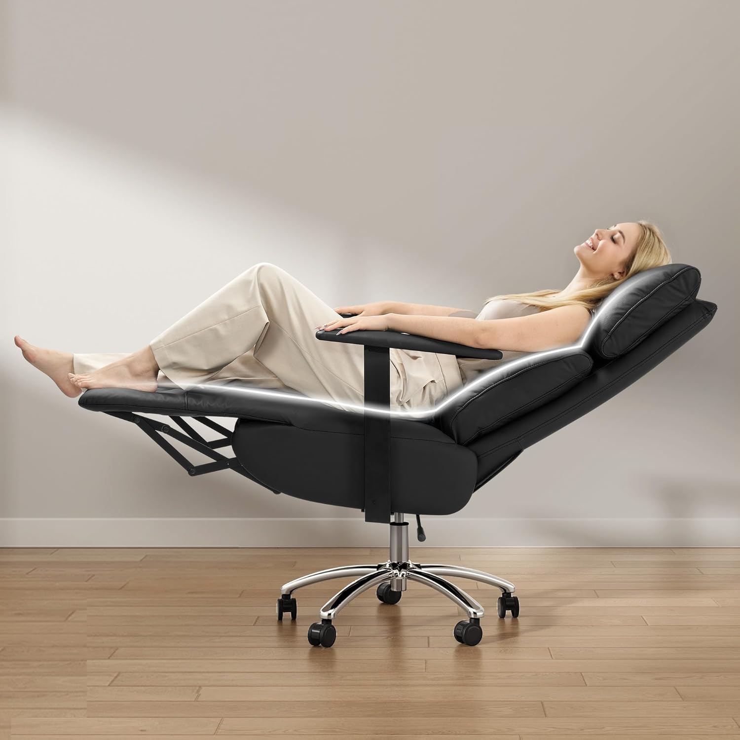 OKUP Reclining Office Chair with Adjustable Headrest and Footrest, 170° Comfortable Leather Zero Gravity Office Chair, Ergonomic Executive Home Office Desk Chair (Black)