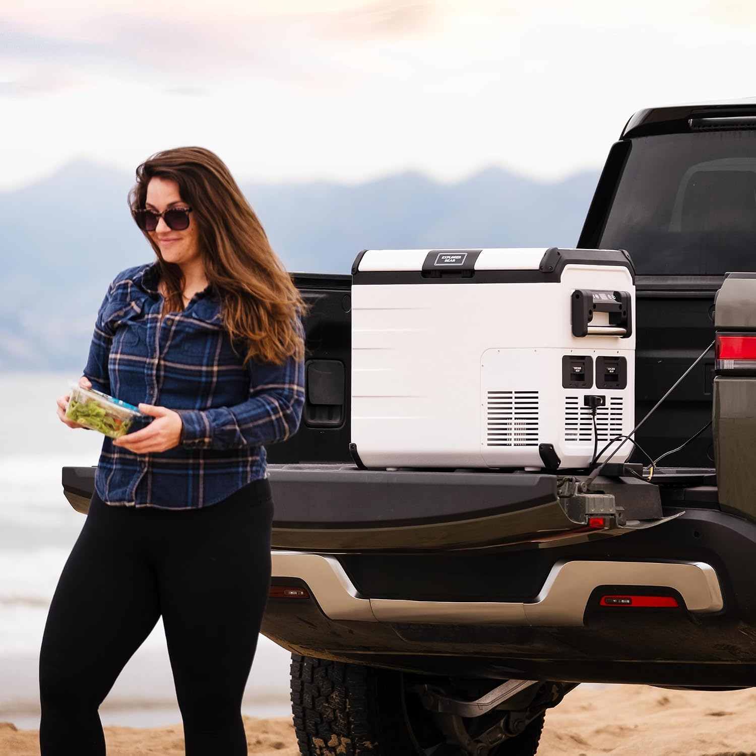 Explorer Bear Urban Series 37QT/35L 12V/24V Portable Battery Powered Electric Cooler Fridge Freezer Powered by LG Compressor (Battery Not Included)