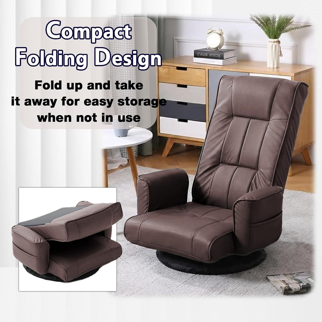 360 Degree Swivel Floor Chairs for Adults, Faux Leather Gaming Floor Chair with Back Support, 14 Angles Adjustable Comfortable Floor Lounge Chair Folding Video Game Chairs Office Bedroom