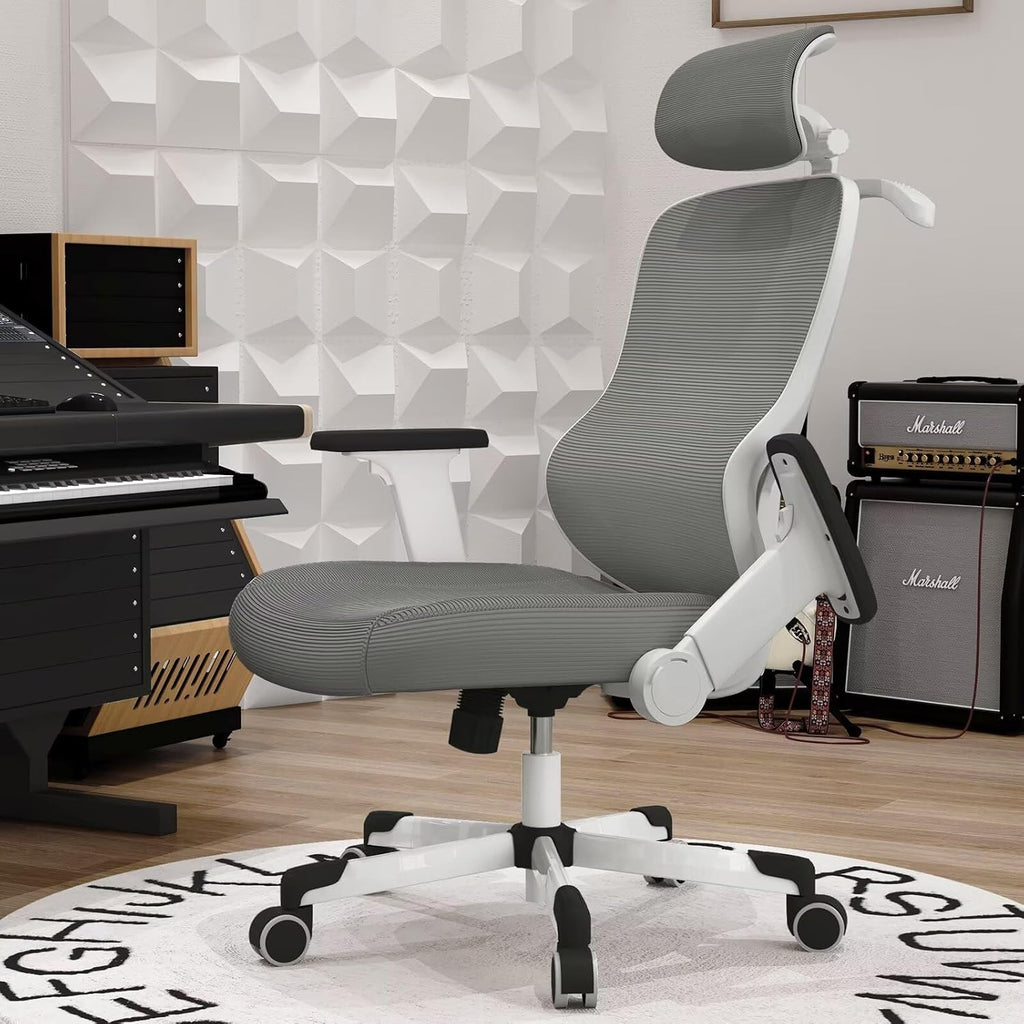 Ergonomic Office Chair Reclining Gaming Chair Adjustable Lumbar Support 4D Armrest 6D Headrest Breathable Mesh Swivel Computer Chairs Home Studio Chairs Desk Chair Coat Hanger Tilt Lock (Grey)