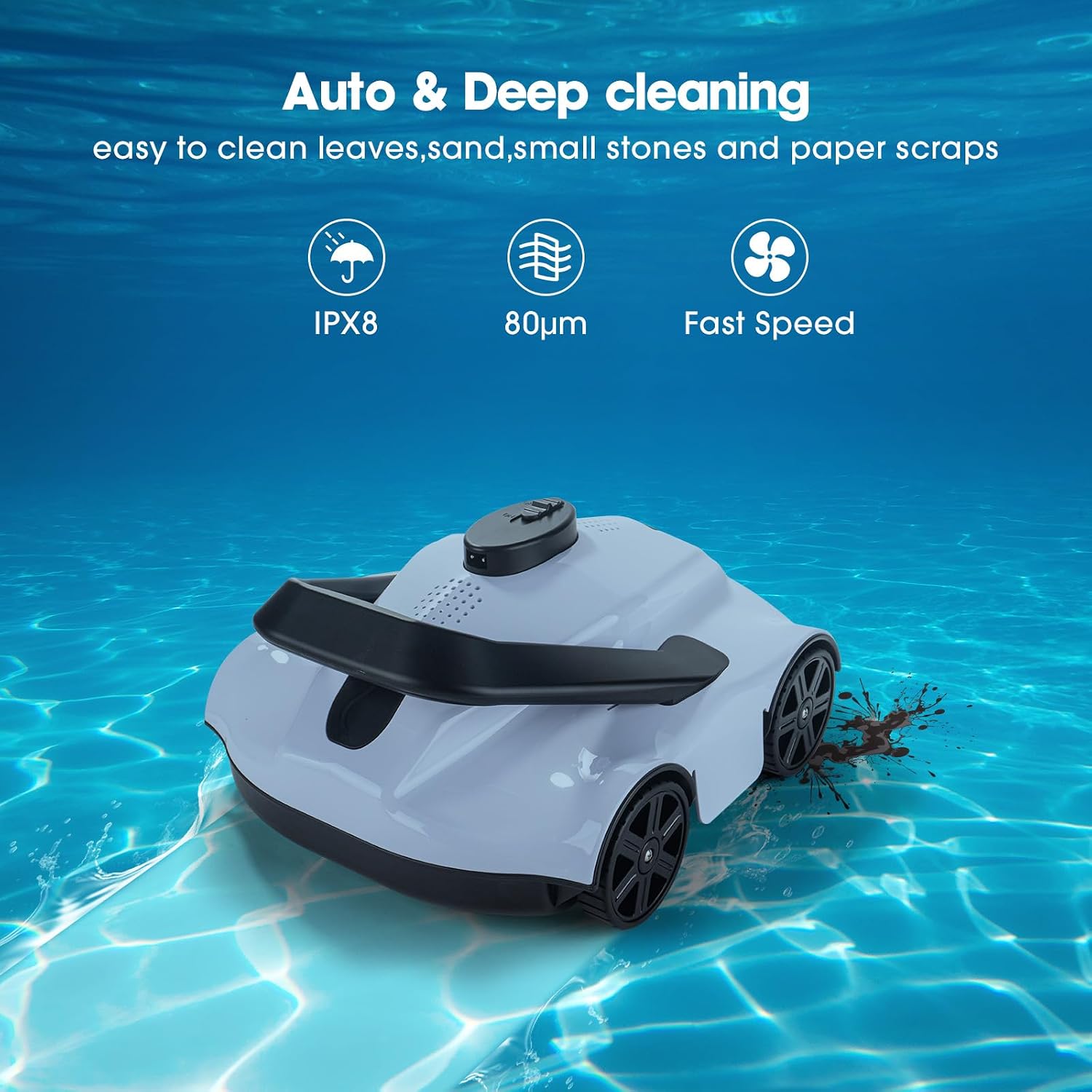 Robotic Pool Cleaner,Up to 1076 Sq.ft,Lasts 130 Mins,SYANSPAN Cordless Pool Vacuum for Above Ground Pool,Powerful Suction Dual-Drive Motors,Pool Robot Vacuum Self-Parking Technology (120mins)