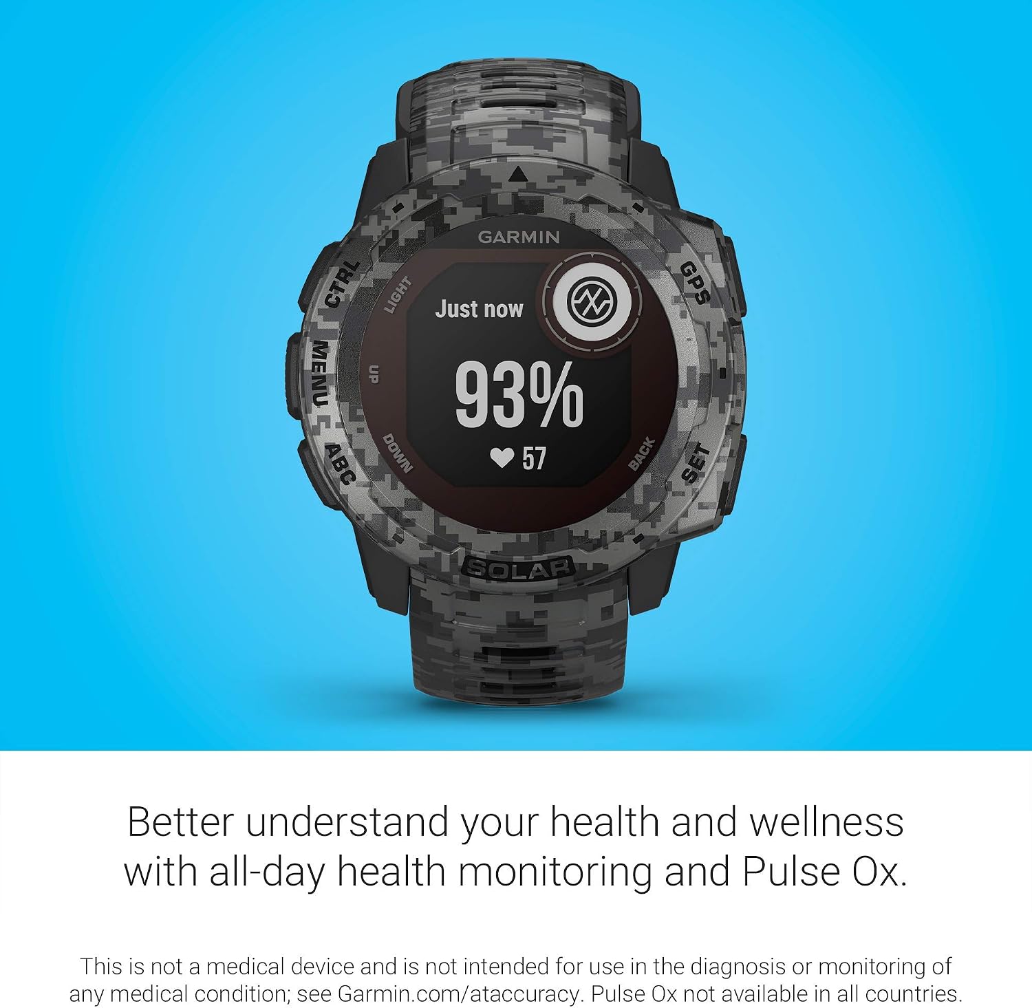 Garmin Instinct Solar, Solar-Powered Rugged Outdoor Smartwatch, Built-in Sports Apps and Health Monitoring, Graphite Camo (Renewed)