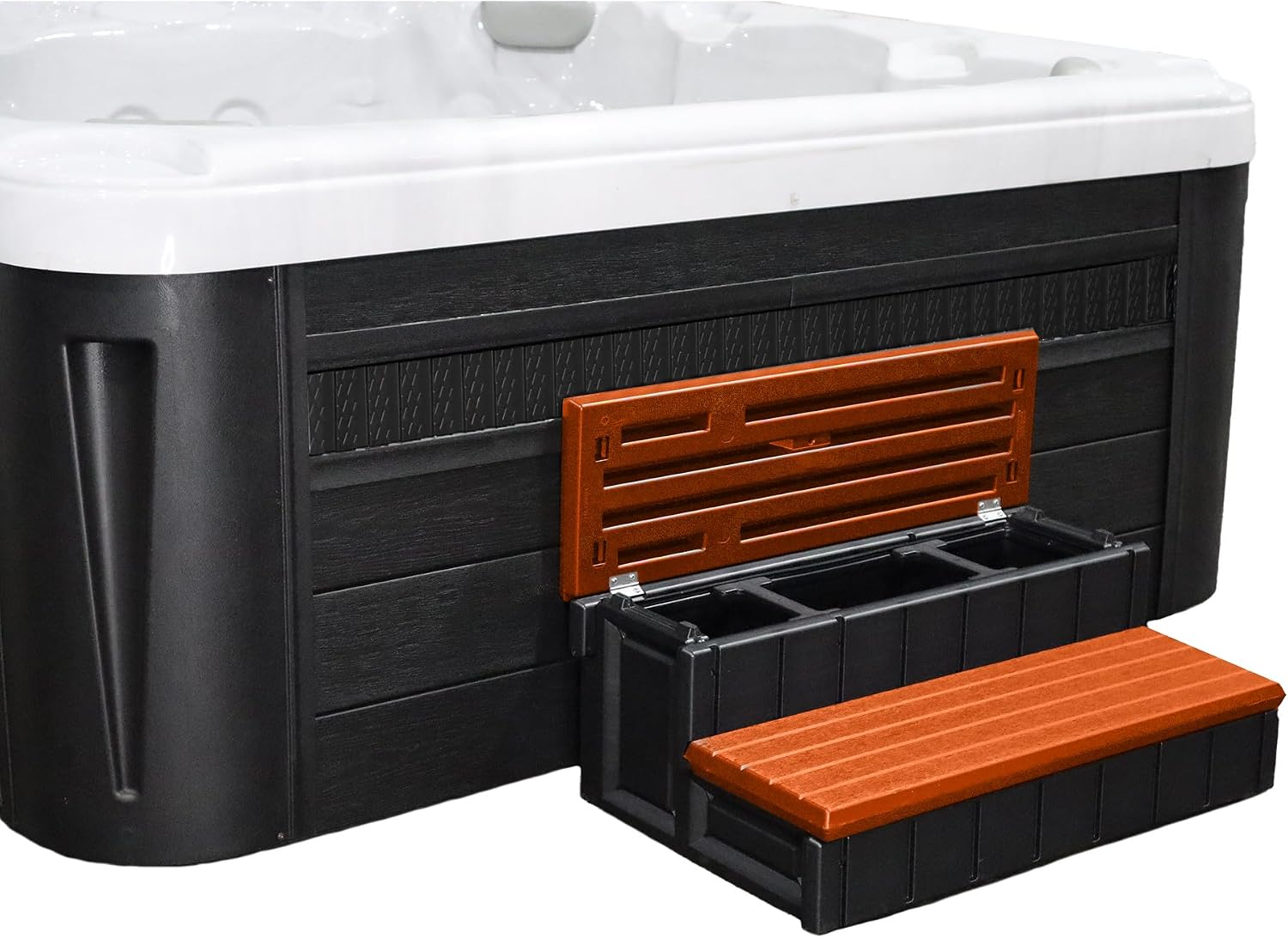 Confer Plastics Two Tier 36' Wide Storage Hot Tub Step: Durable, Multi-Functional, Non-Skid Spa Steps, Easy Installation, Sturdy, Long Lasting Upgrade to Your Space. Proudly Made in USA. - Redwood