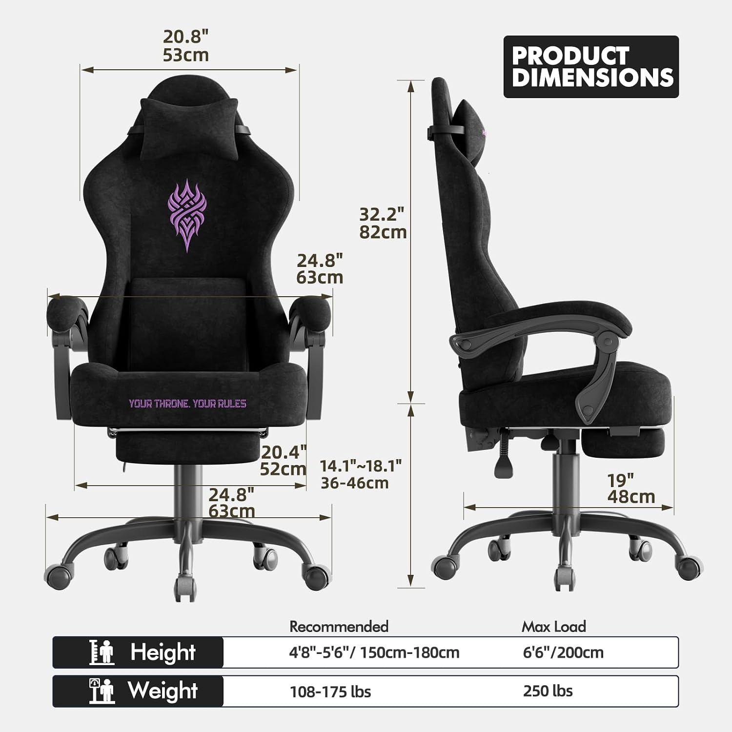 Soontrans Black Velvet Fabric Gaming Chairs with Footrest, Ergonomic Comfortable Video Gamer Chair, Reclining Office Computer Desk Game Chairs with Massage Lumbar Cushion,Headrest for Adult