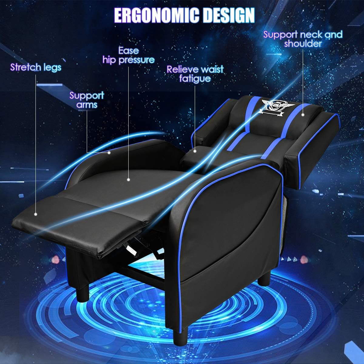 GORELAX Modern Massage Gaming Recliner Chair, PU Leather Home Theater Recliner Chairs w/Footrest and Massage, Racing Style Sofa Chair for Living Bedroom Gaming Room