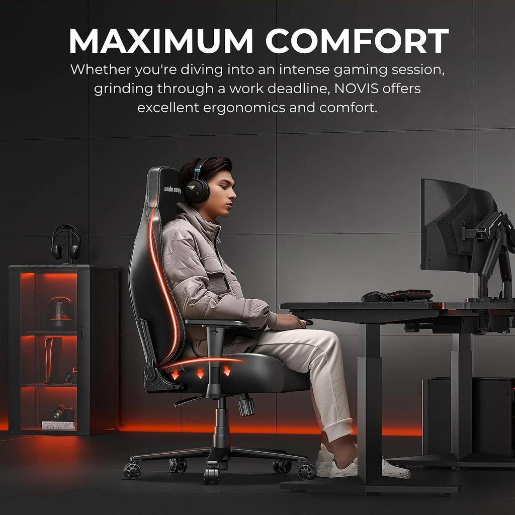 Anda Seat Novis Gaming Chair for Adults - XL Reclining Video Game Chairs, PVC Leather Ergonomic Office Chair, Heavy Duty Back Lumbar Support - Luxury Black Computer Chairs for Home & Work