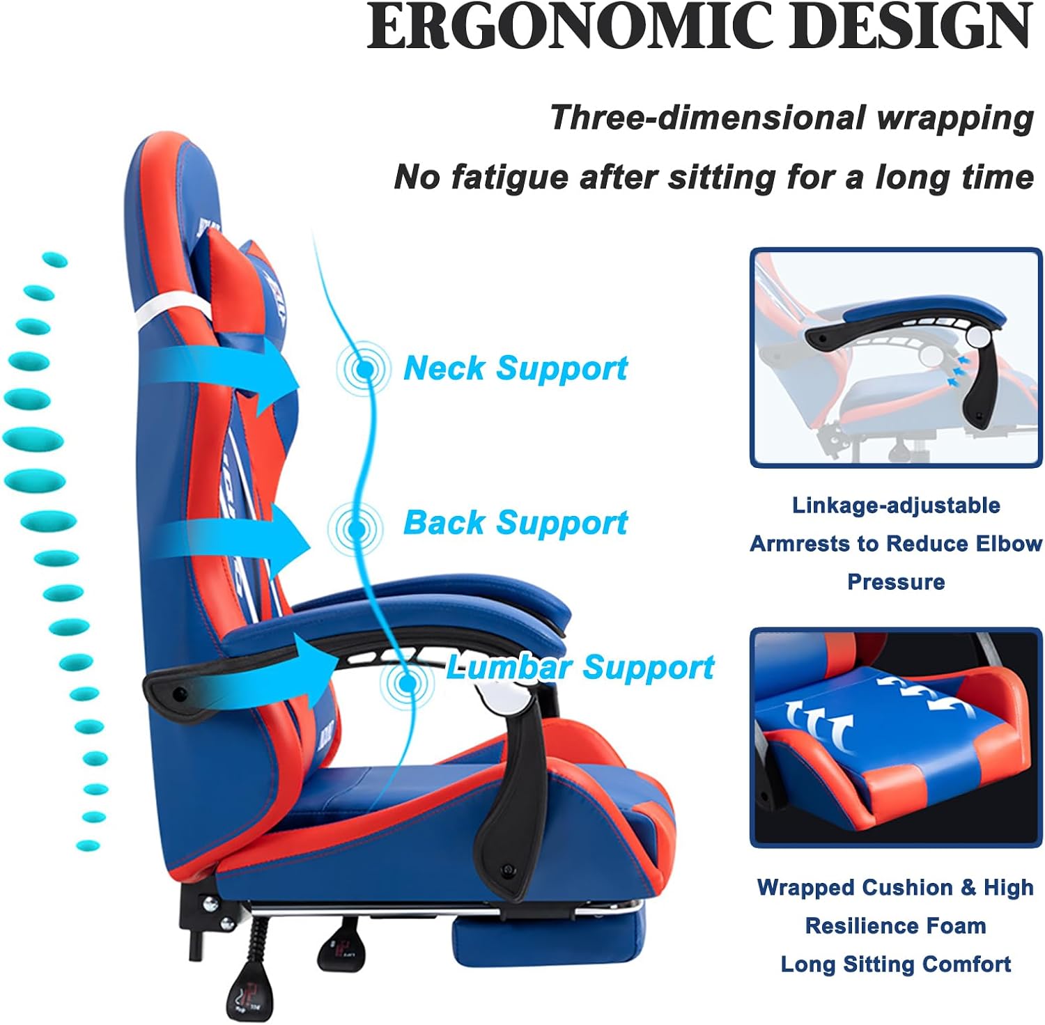 RGB Gaming Chair with Footrest Ergonomic Massage Computer Desk Chair Video Gaming Chair with Speakers Lumbar Support Height & Angles Adjustable Reclining Gamer Chair,Sound/7 Point Massage