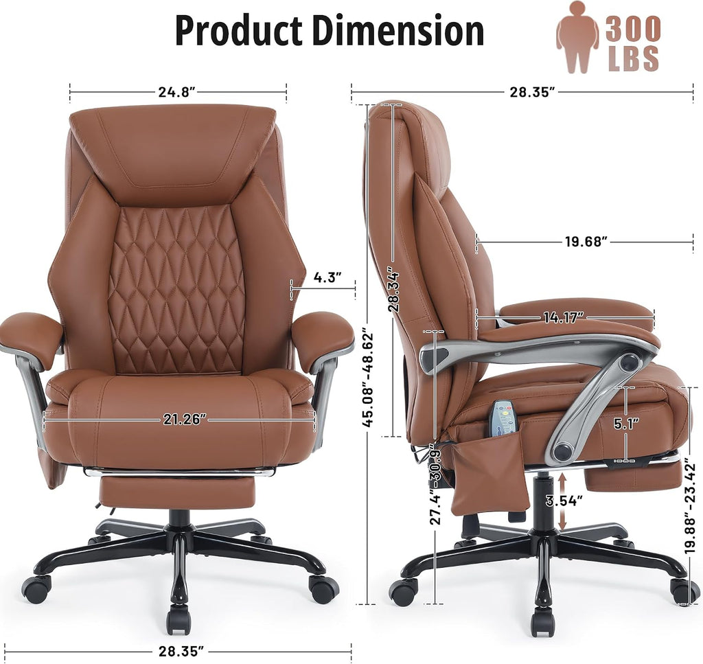 Massage Office Chair with Heat & Footrest, Ergonomic Reclining Executive Desk Chairs with 6-Point Vibration, PU Leather Computer Chair for Home Office or Gaming
