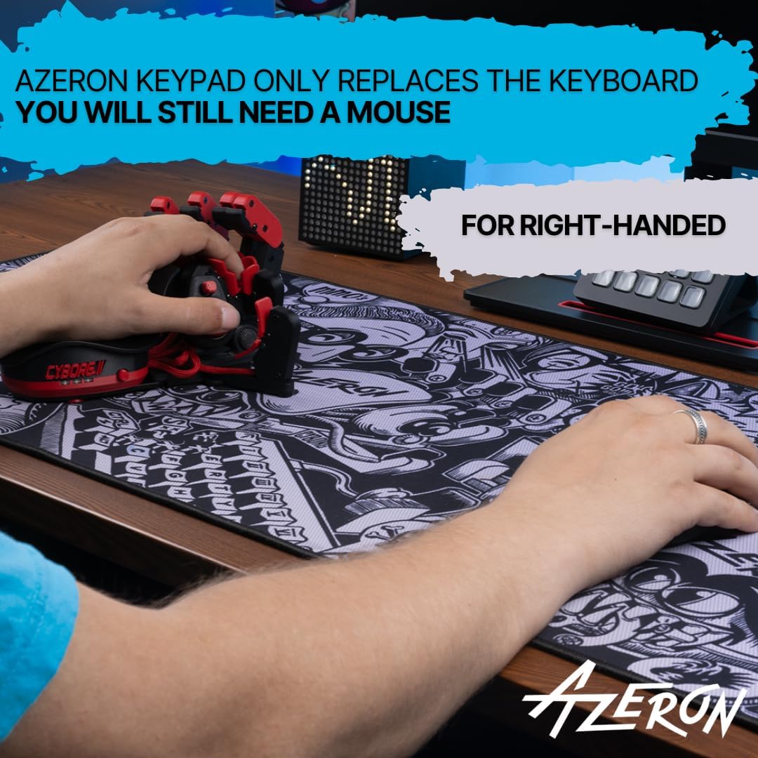 AZERON Gaming Keypad, Programmable One Handed Gaming Keyboard, with Hall Effect Analog Thumbstick and 30 Programmable Keys, 3D Printed Customized Keypad, for Righties (Red, Cyborg ll)