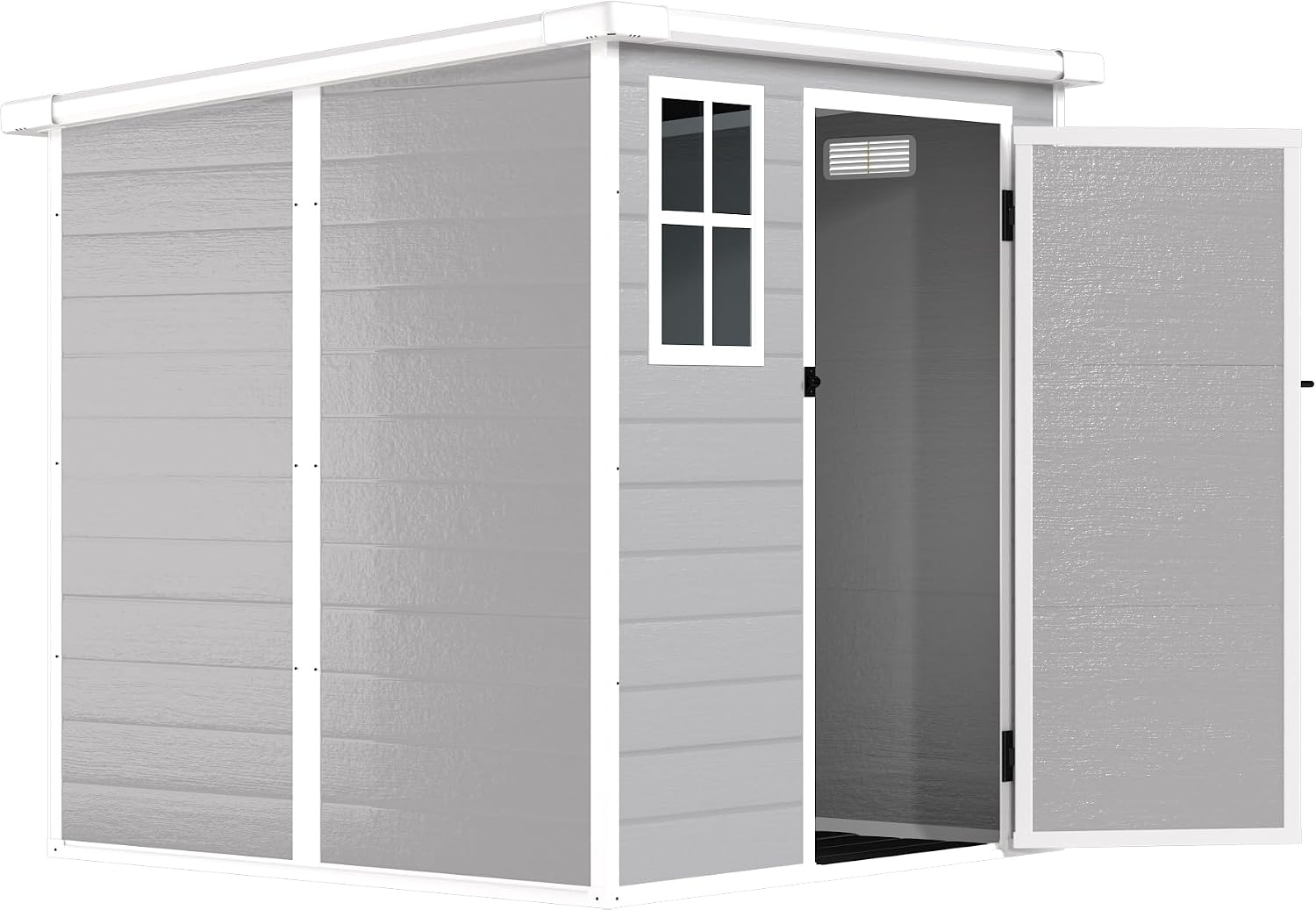 Resin Storage Shed 6x6ft Outdoor Storage Sheds with Floor & Window, Lockable Doors and Vents, Small Tool Shed with Sloped Roof, Sheds for Backyard, Garden, Patio, Lawn (Light Grey, 6 * 6ft)