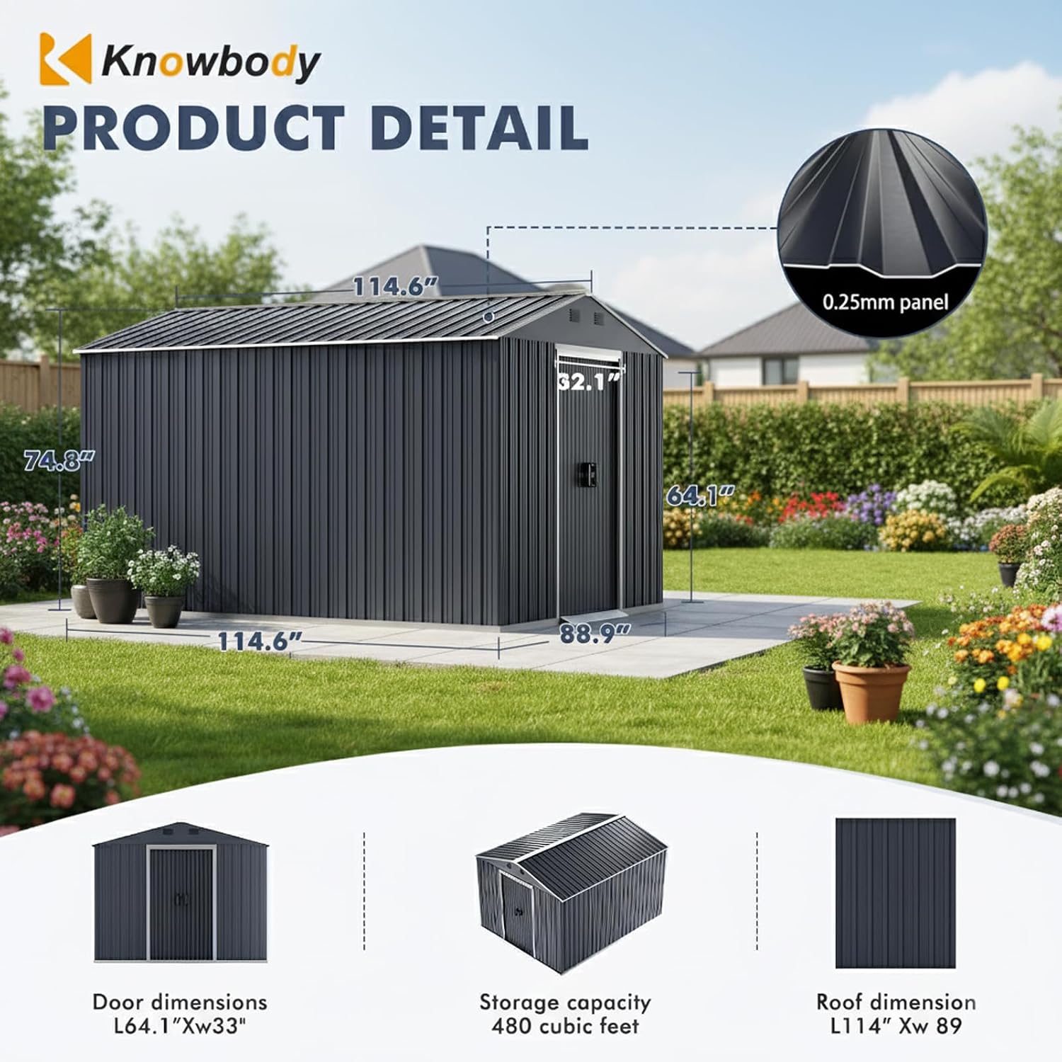 10x8 FT Outdoor Storage Shed, Large Garden Tool Metal Sheds with Sloping Roof and Lockable Door, Outdoor Storage Shed for Backyard Garden Patio Lawn, Grey