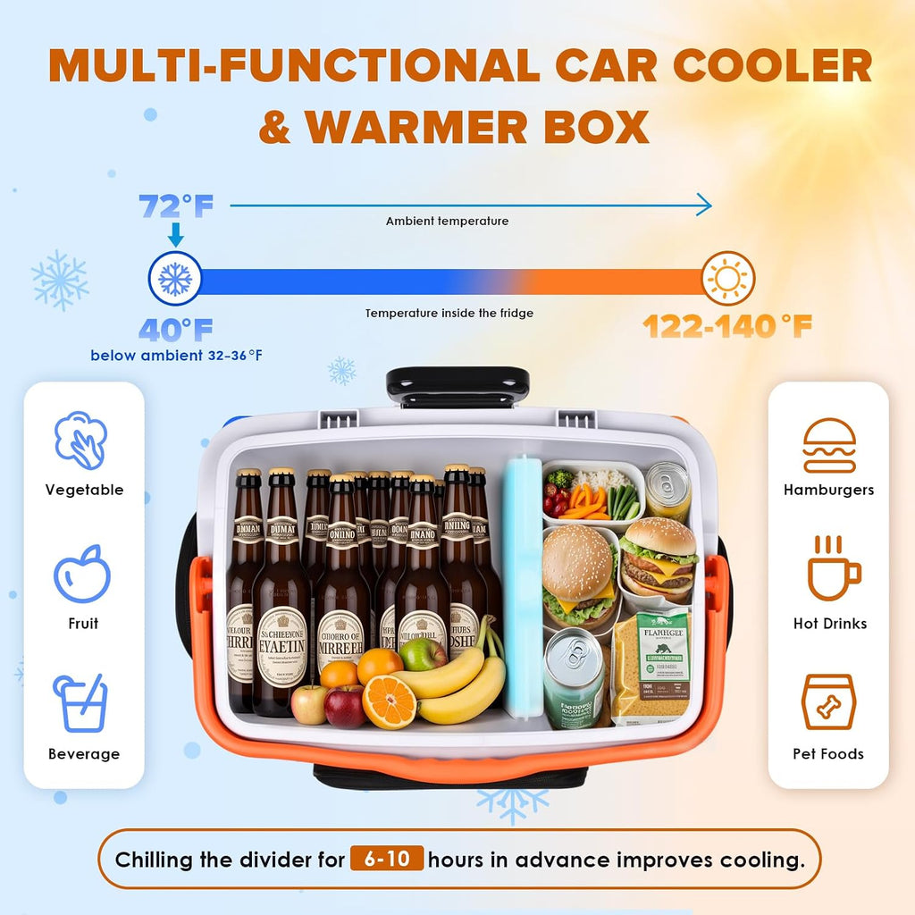 Kikihouse Electric Car Cooler & Warmer with Wheels & Handle, 32 Quart (30 L) 12 Volt DC & 110V AC Portable Thermoelectric Fridge Plug in Cooler for Car/Camping/Travel/Truck/Picnic