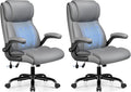 BESTFAIR Ergonomic Office Chair - Desk Computer Chair, Leather High Back Executive Chairs with Adjustable Lumbar Support & Flip Up Arms, Gray 2 Pack
