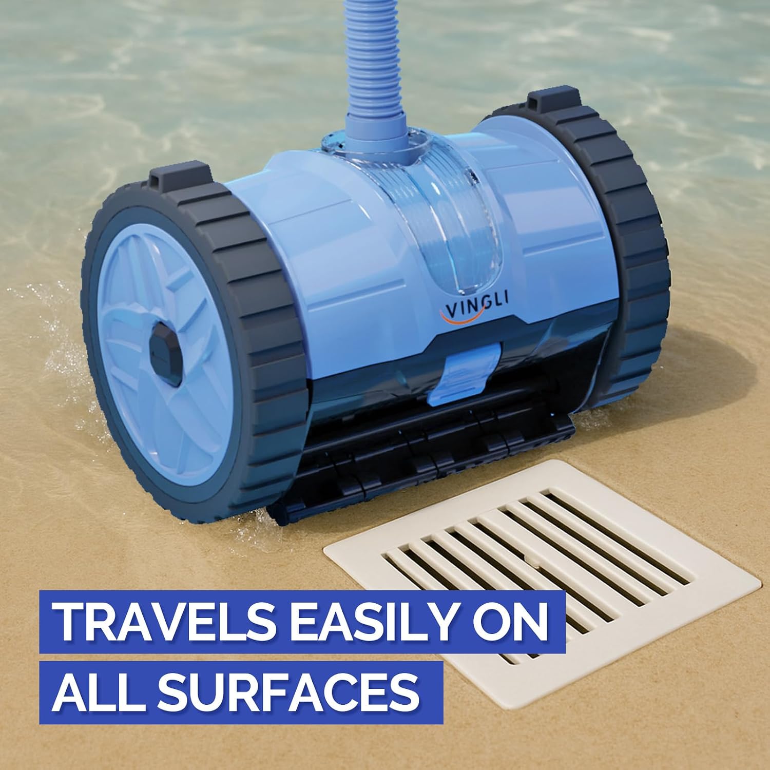 (2025 Upgrade) VINGLI Automatic Suction-Side Pool Vacuum Cleaner, Powerful Wall-Climbing Sweeper for Inground Pools, Includes 39.6ft Tangle-Free Hose (Blue&Gray)