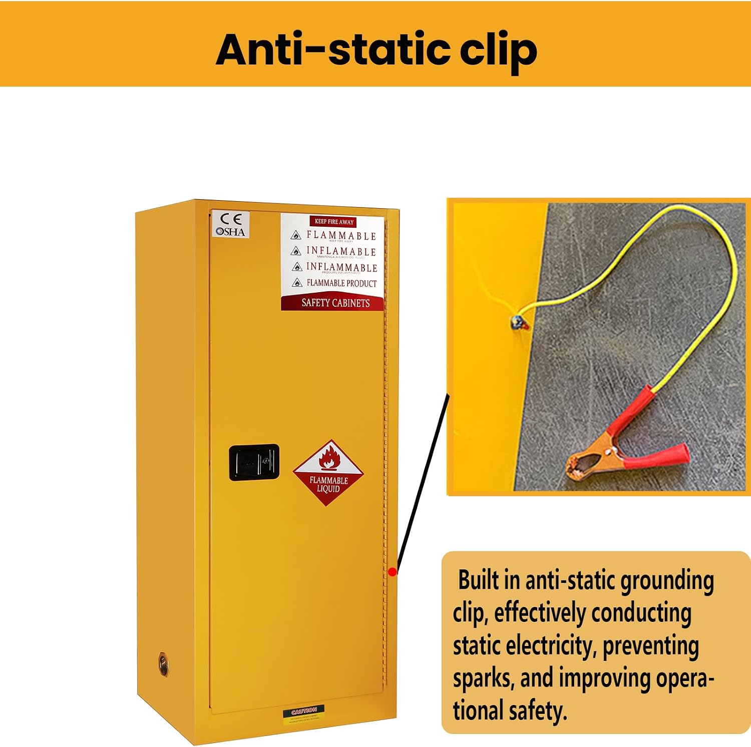159 Gal Flammable Storage Cabinet with 3-Point Locking System and Adjustable Galvanized Shelves for Industrial Laboratories, Warehouses, Fire Resistant Metal Storage Cabinet for Flammable Liquids