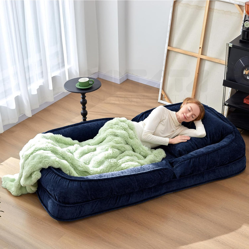 LouannTatami Foldable Lazy Sofa Bed Floor Chair - Adjustable Human Dog Bed for Adults Kids Floor Seats - Cozy Small Couch for Home Living Room(Blue)