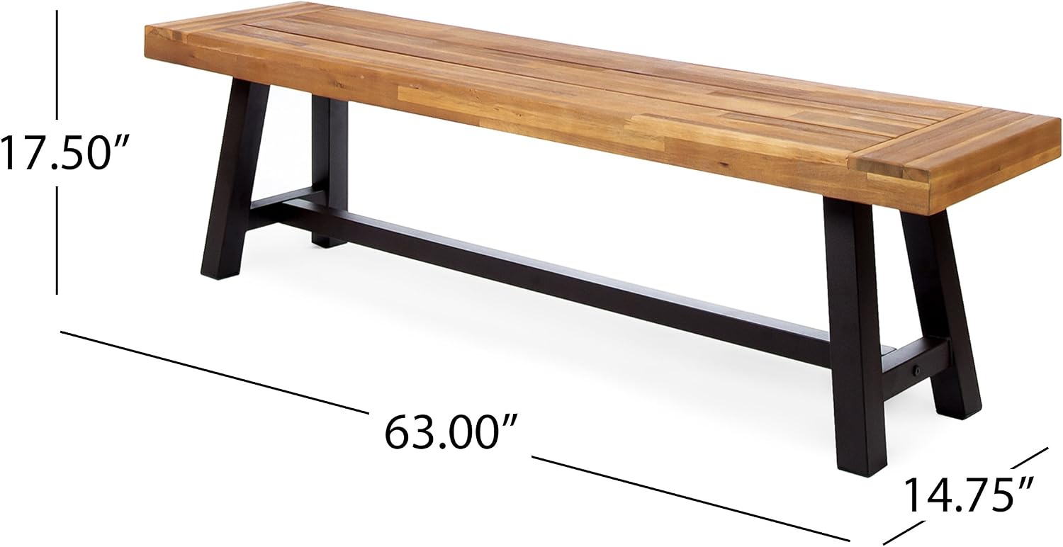Christopher Knight Home Carlisle Outdoor Acacia Wood and Rustic Metal Bench, Sandblast Finish / Rustic Metal 14. 75 x 63 x 17. 50 inches