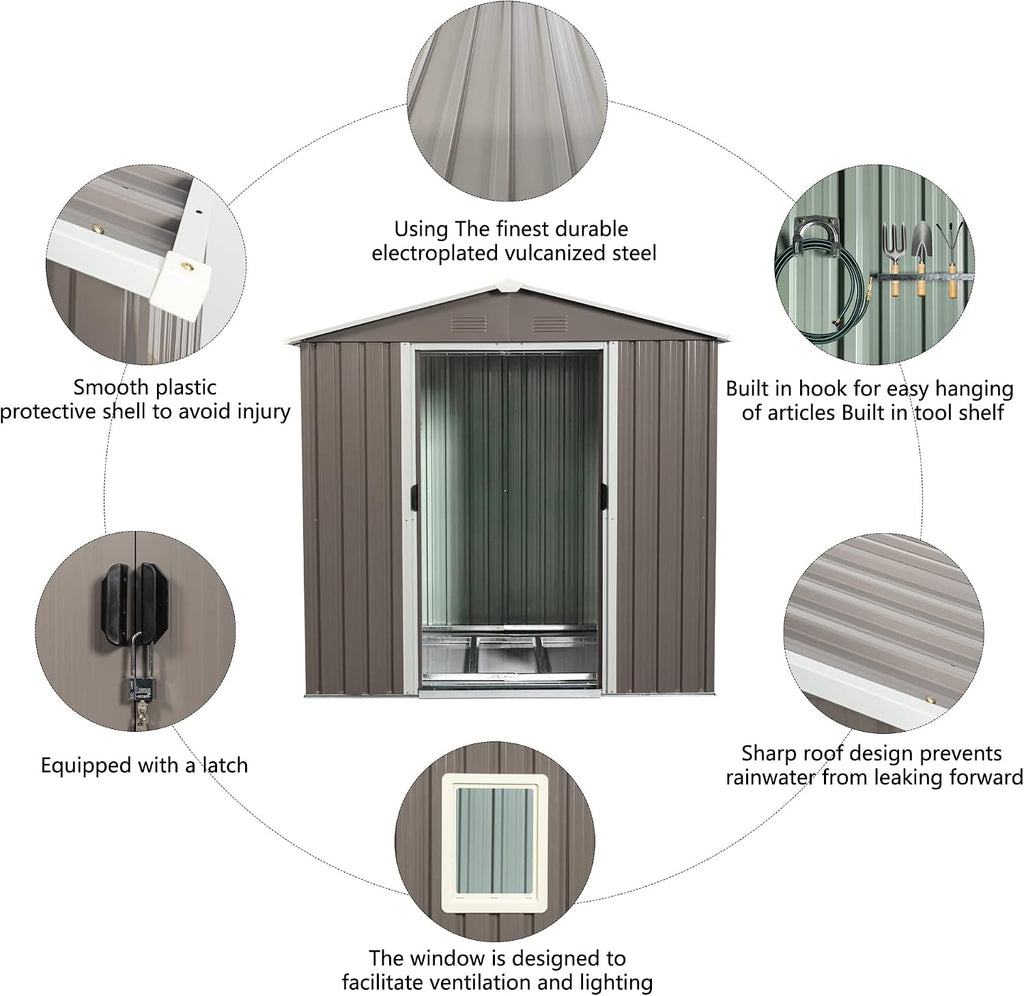KEIKI 6x5 FT Outdoor Metal Storage Shed with Peaked Roof,Vents,Window and Metal Foundation for Garden Yard