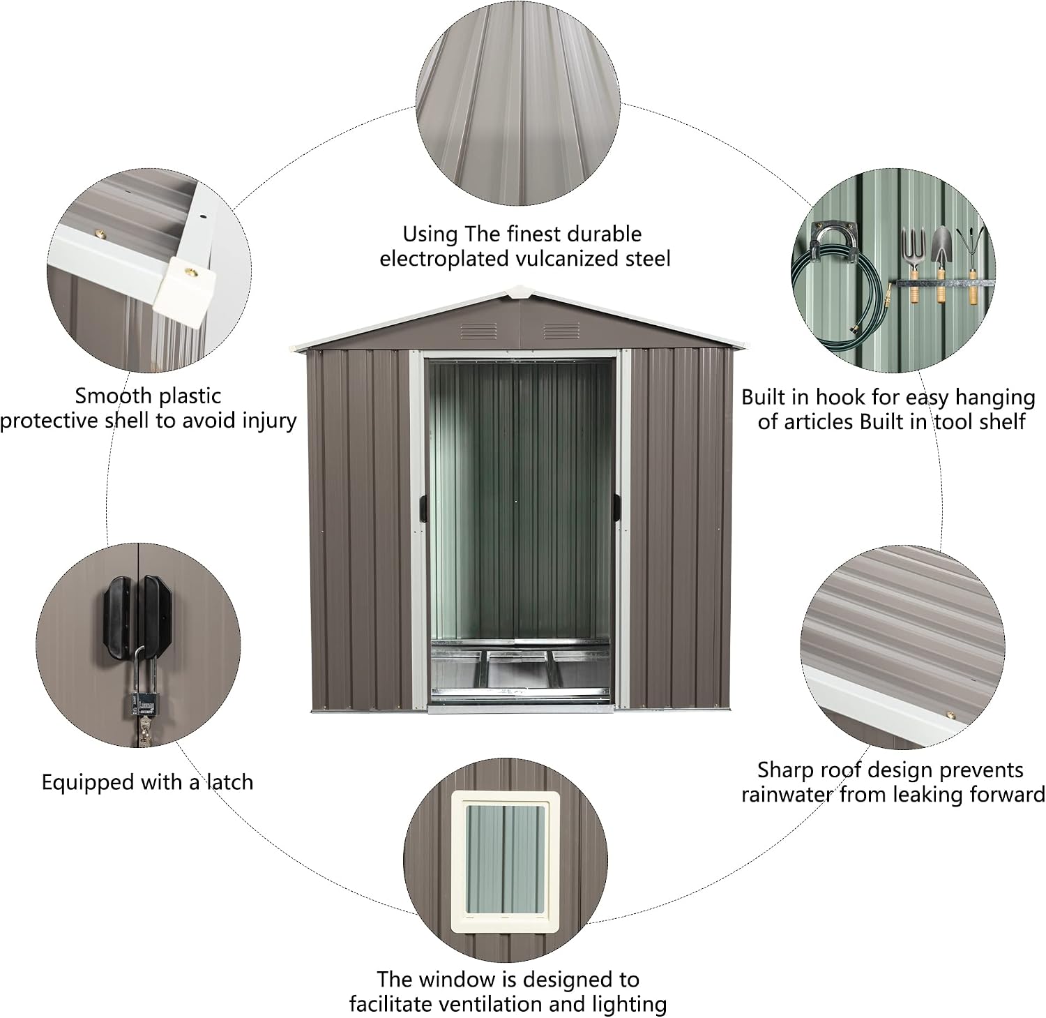 KEIKI 6x5 FT Outdoor Metal Storage Shed with Peaked Roof,Vents,Window and Metal Foundation for Garden Yard