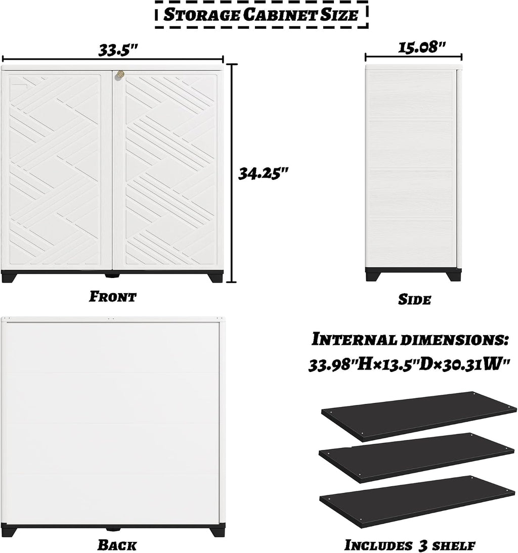 Mrosaa Outdoor/Indoor Storage Box,Resin and Plastic Storage Cabinet Waterproof,Outdoor Cabinet for Patio/Garden/Balcony/Backyard/All Room(with 3 Shelves)-White