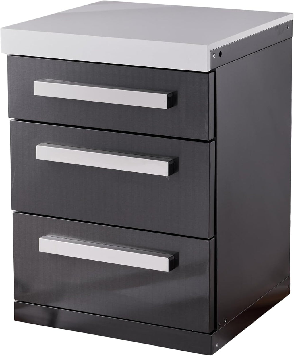 Mont Alpi Premium 25'W Extra Storage Soft-Closing 3-Drawer Slides Black Stainless Steel Right Cabinet Module for Black Series MAi805 & MAi400 Outdoor Kitchen Island Grills + White Granite Countertops