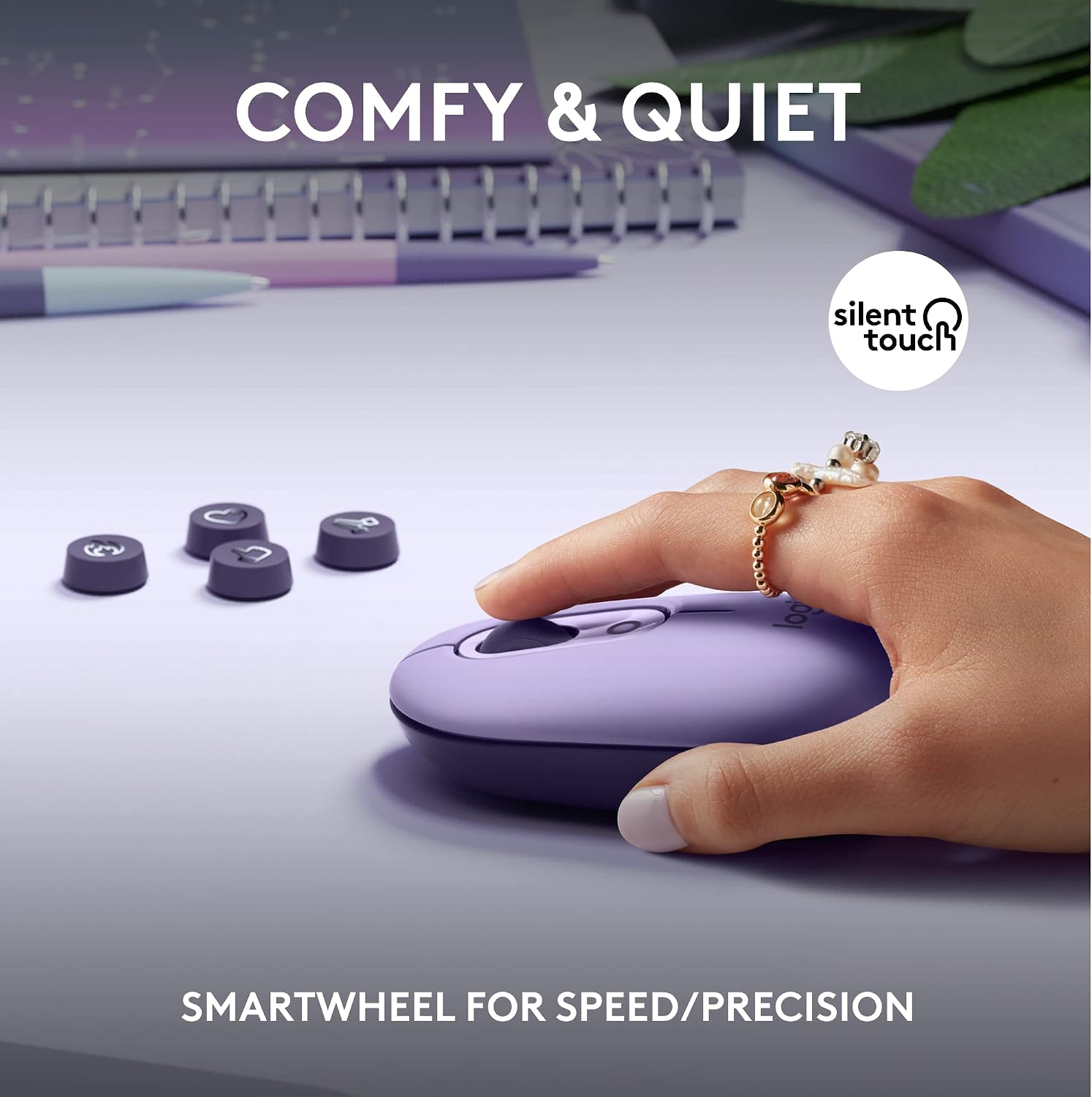 Logitech POP Keys + POP Mouse - Wireless Keyboard and Bluetooth Mouse Combo with Typewriter-Style Mechanical Keys, Emoji Features, Cute Compact Design - Cosmos