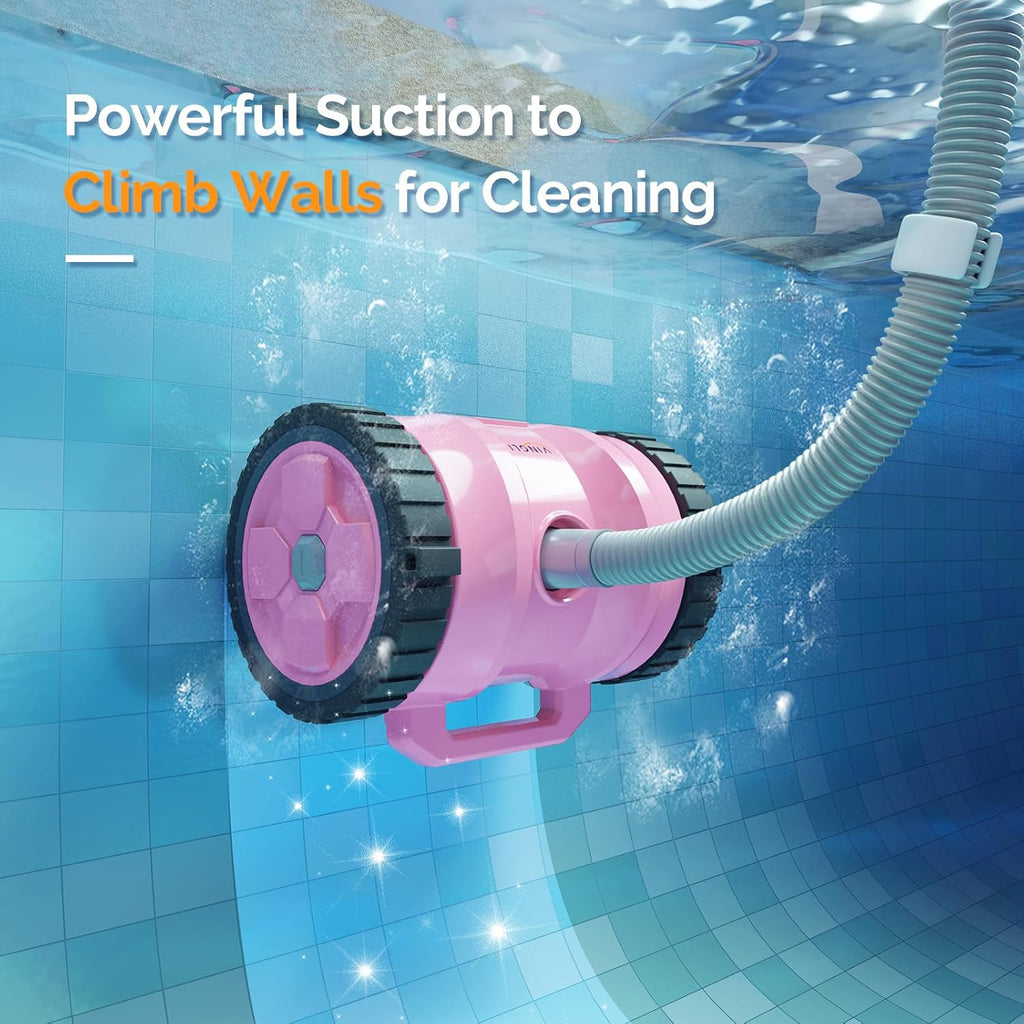 VINGLI Automatic Suction Pool Cleaner Robot for Inground Pools – Powerful Suction-Side Vacuum with 40FT Tangle-Free Pool Cleaner Hose - Ideal for Pool Cleaning Kits & Equipment, Comfort Pink&Gray