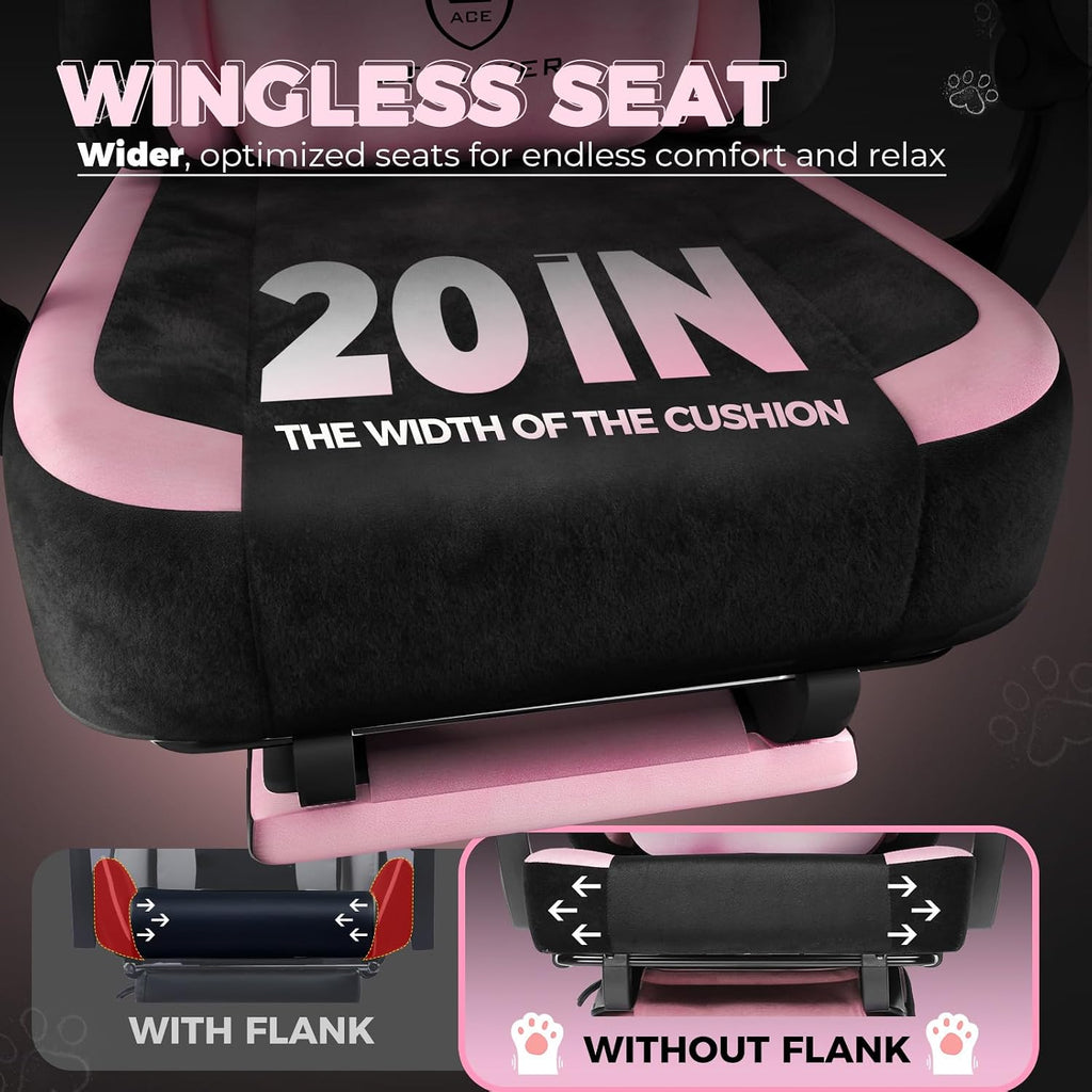 GTPOFFICE Cute Gaming Chair with Cat Ears,Ergonomic Computer Chair with Footrest Cat Paw Lumbar Support Comfortable Reclining Game Chair Desk Chair for Adult Teens, Soft Fabric, Pink Black