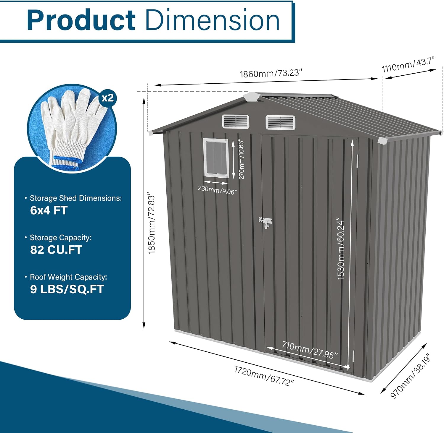 YOPTO 6X4 FT Metal Outdoor Storage Shed,Waterproof Tool Sheds with Pitched Roof and Positive Window,Backyard House Buildings w/Lockable Door & Vents,for Garden Sundries Sundries Bike,Gray