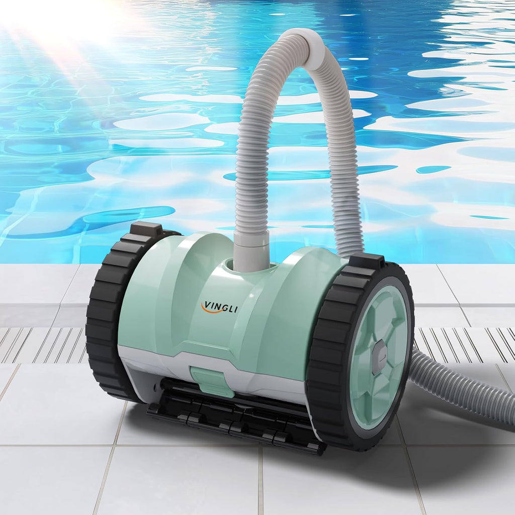 (2025 Upgrade) VINGLI Pool Vacuum Cleaner, Suction Side Wall-Climbing Sweeper for Ground&Inground Pools, Automatic Pool Vacuum with 39.6ft Tangle-Free Hose (Mint Green&Gray)