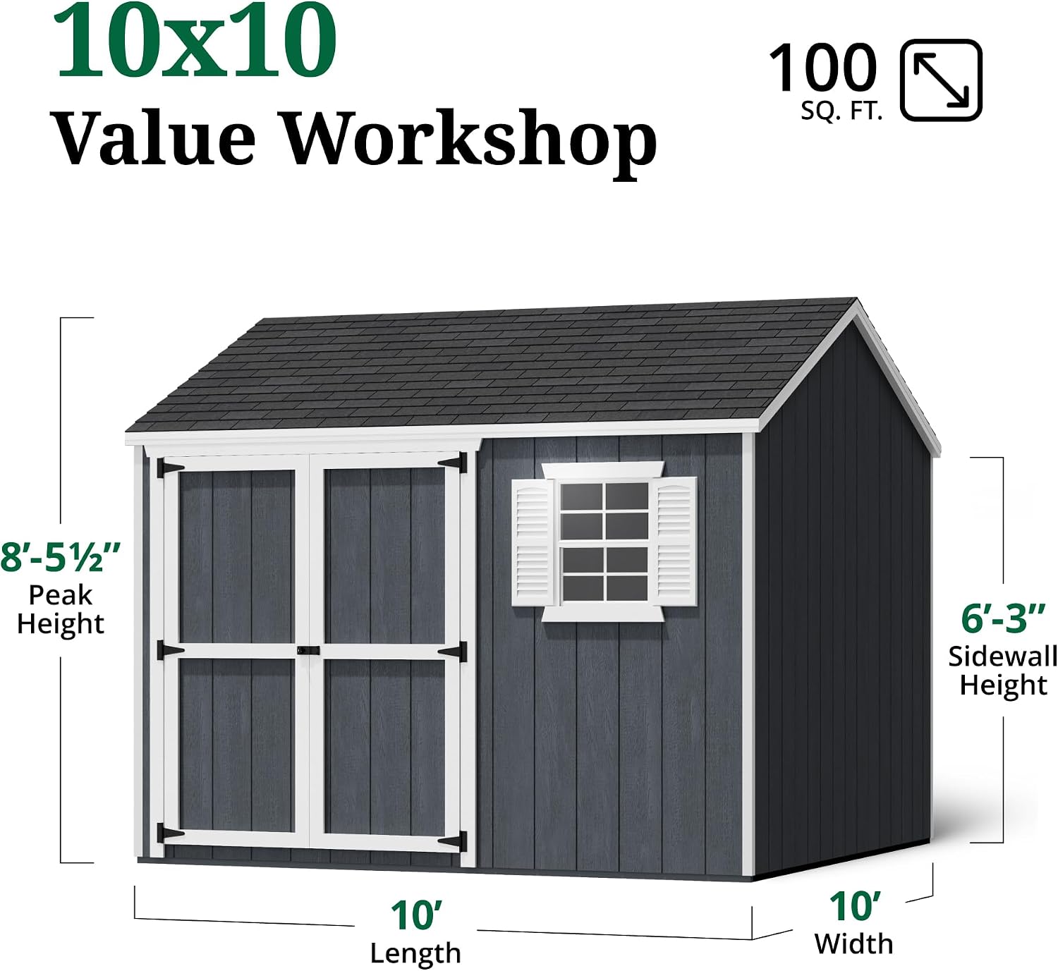 Little Cottage Co. 10x10 Value Workshop Shed with Operable Windows and Floor, Outdoor Wood Storage Do-It-Yourself Precut Kit